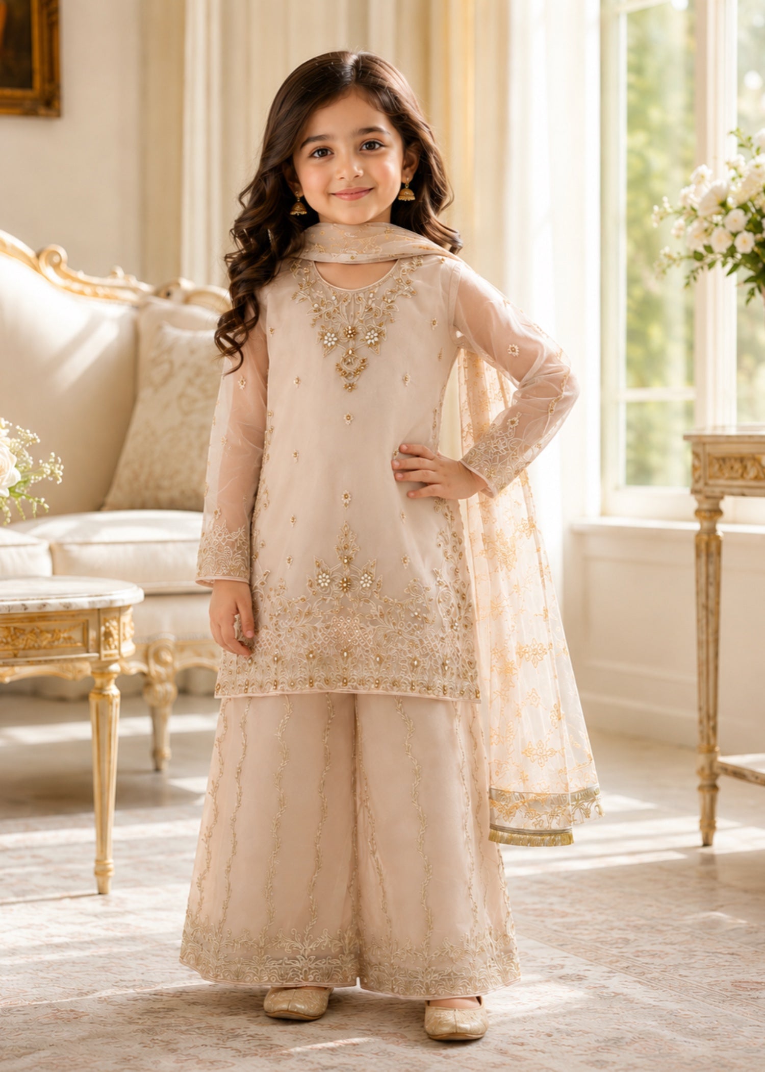 organza Kurta Set in Pastel pink