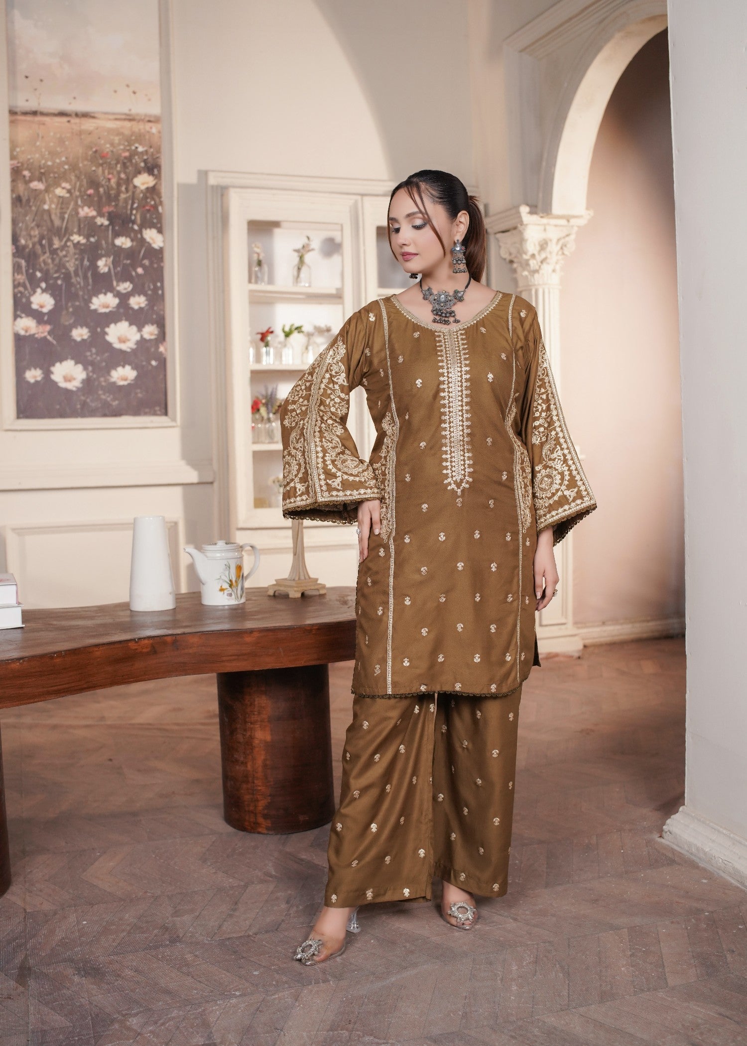 linen Kurta Set in Peanut