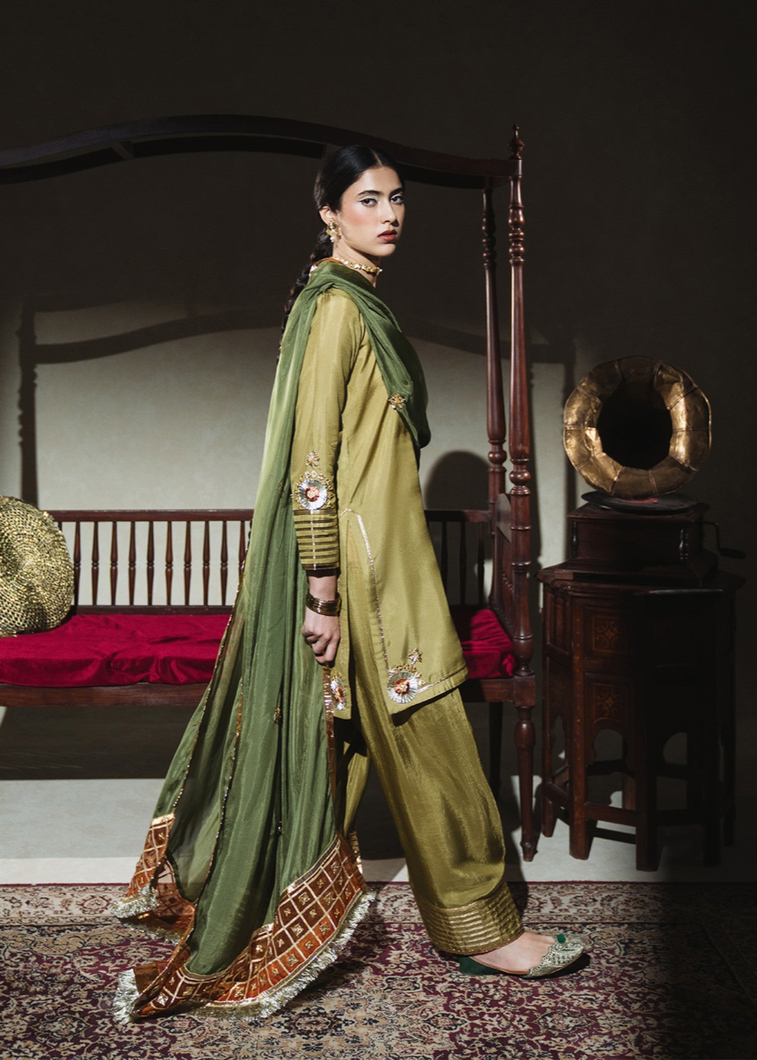 grip Kurta Set in Apple green