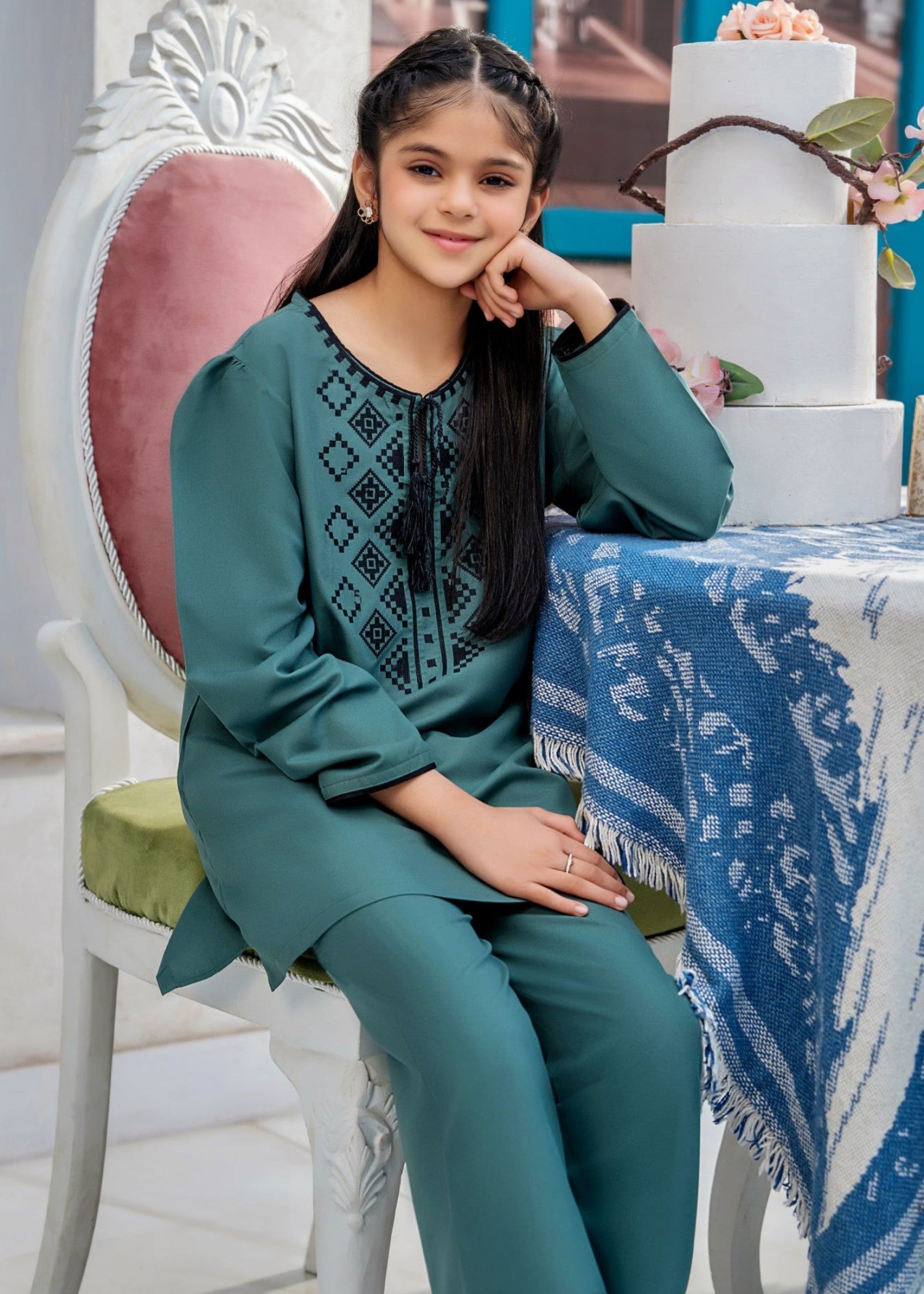 cotton Kurta Set in Eucalyptus green