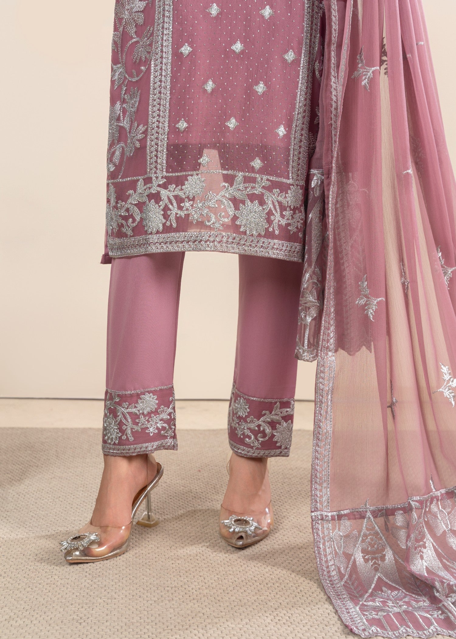 chiffon Kurta Set in Mauve pink