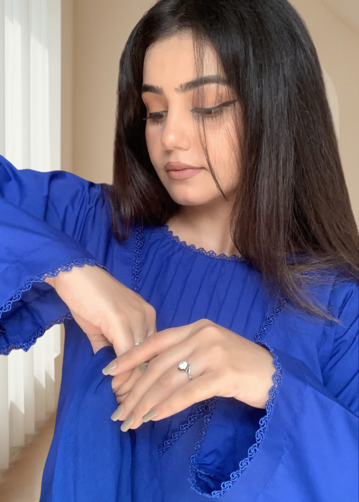 cotton satin Kurta Set in Royal blue