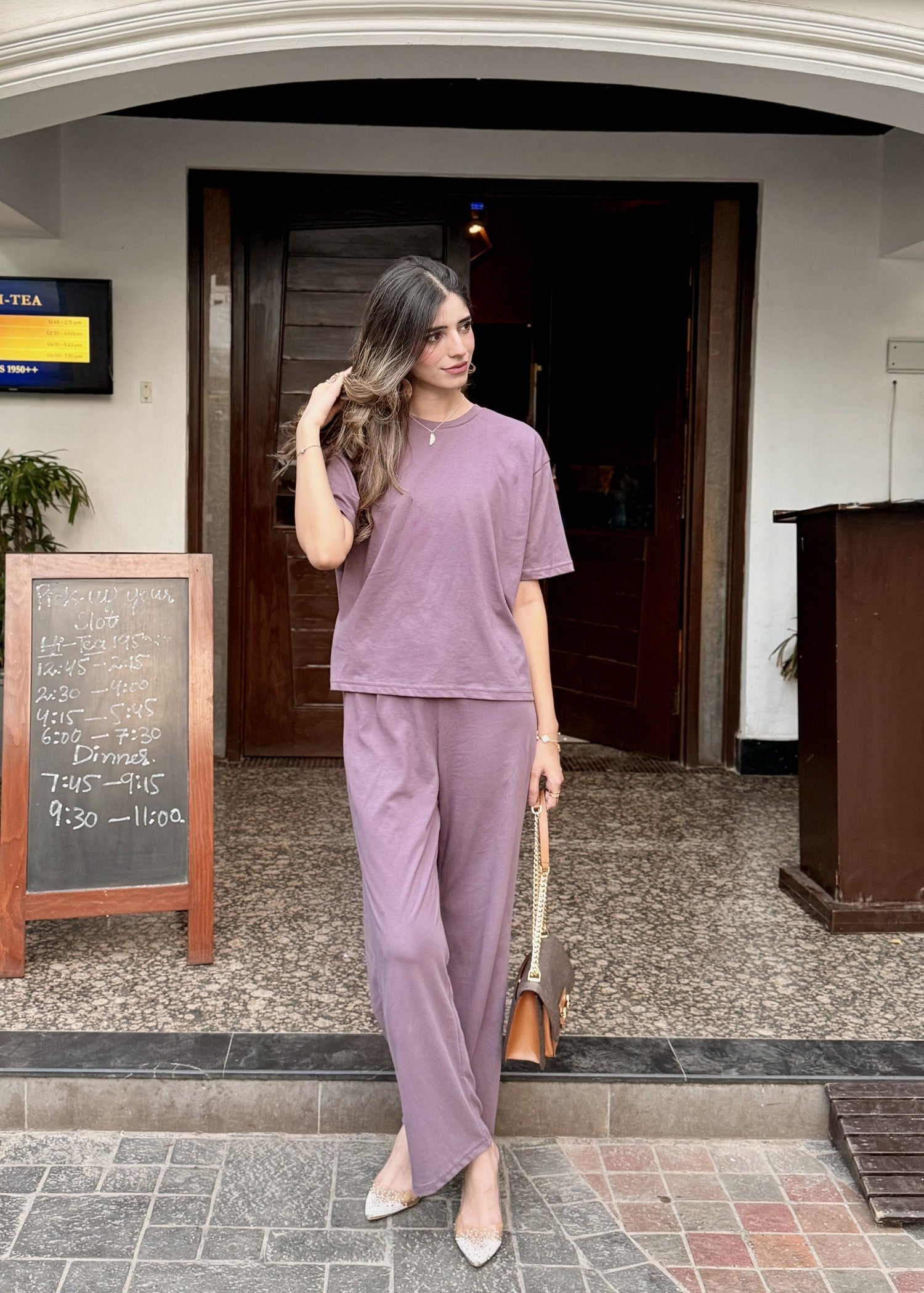 cotton jersey Co Ord Sets in Mauve pink