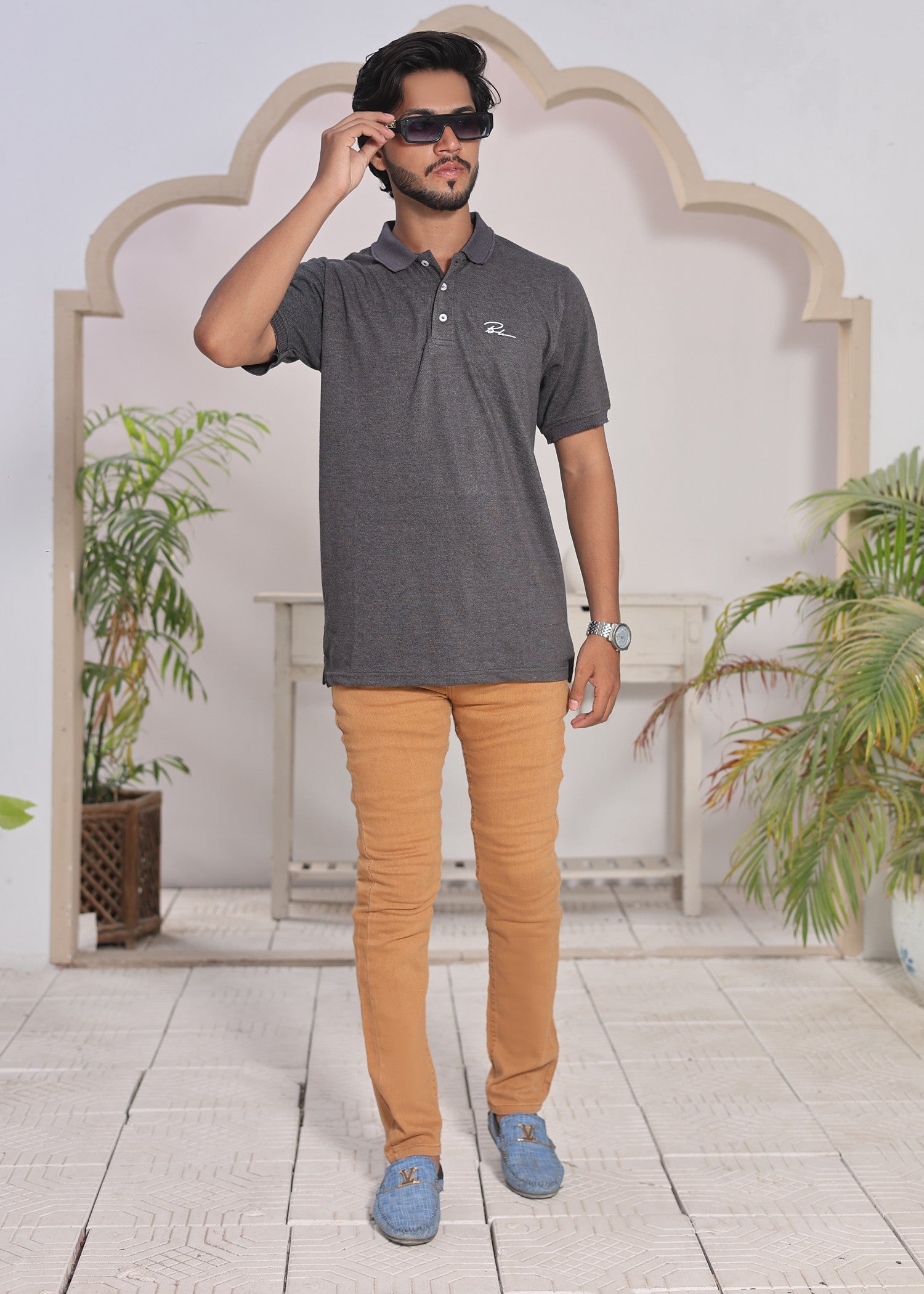 cotton Polo Shirt in Steal grey