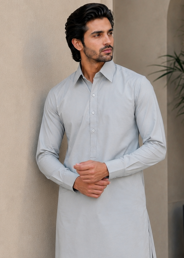 cotton Shalwar Kameez in Light grey