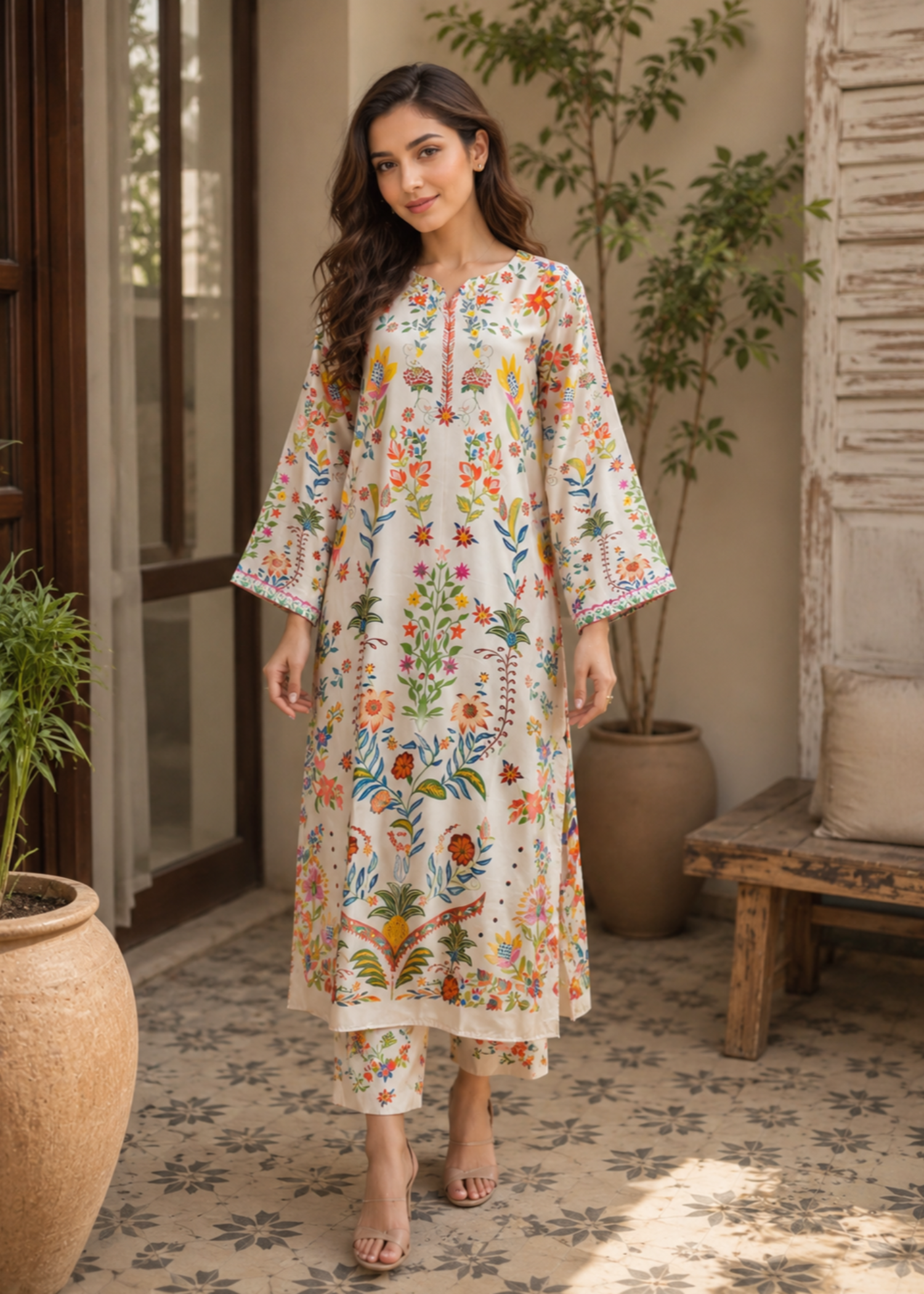 silk charmeuse Kaftan in Cream