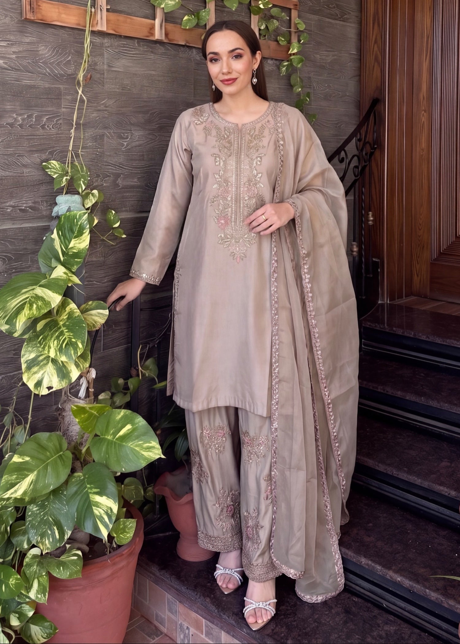 silk Kurta Set in Grey