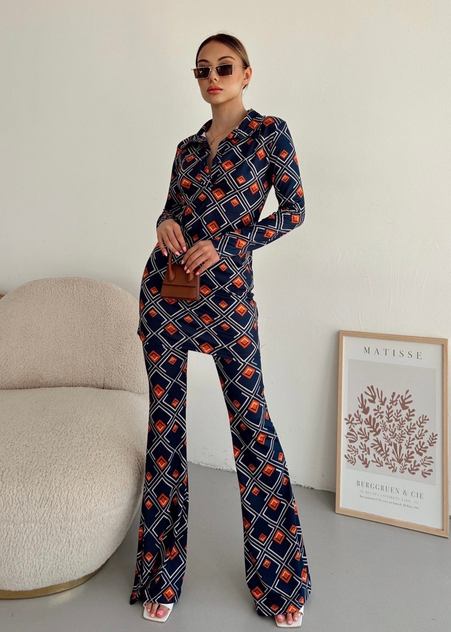 polyester-silk blend Co Ord Sets in Dark blue