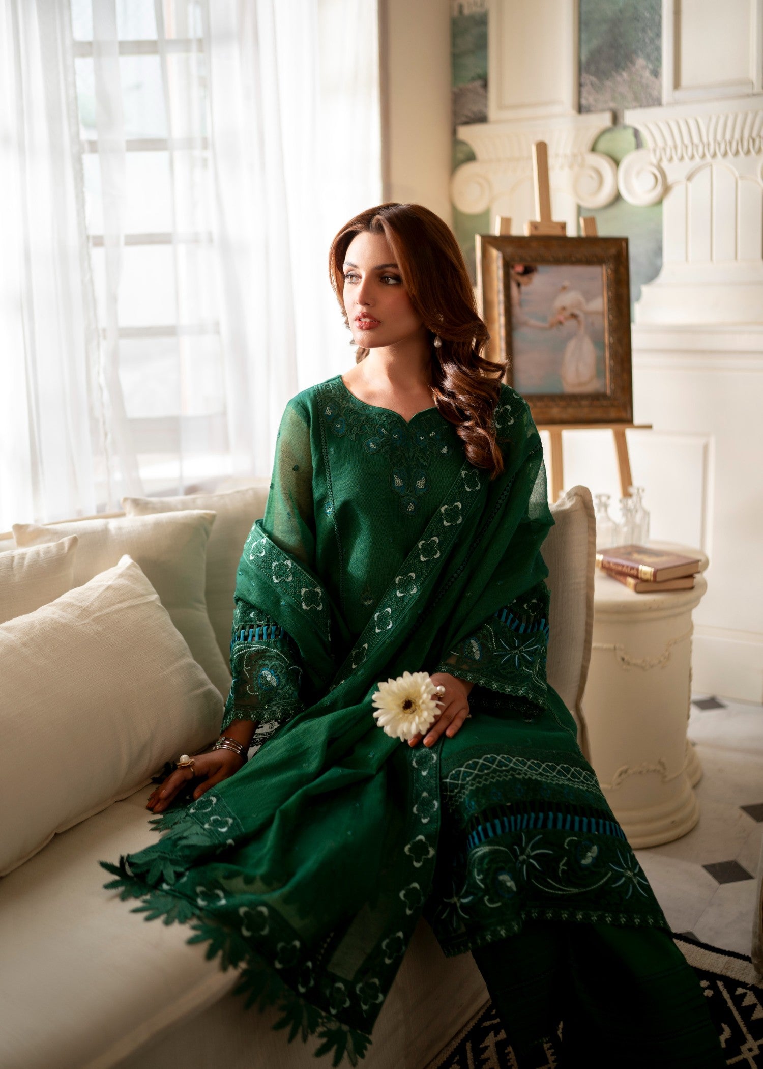 cotton net Unstitched in Green