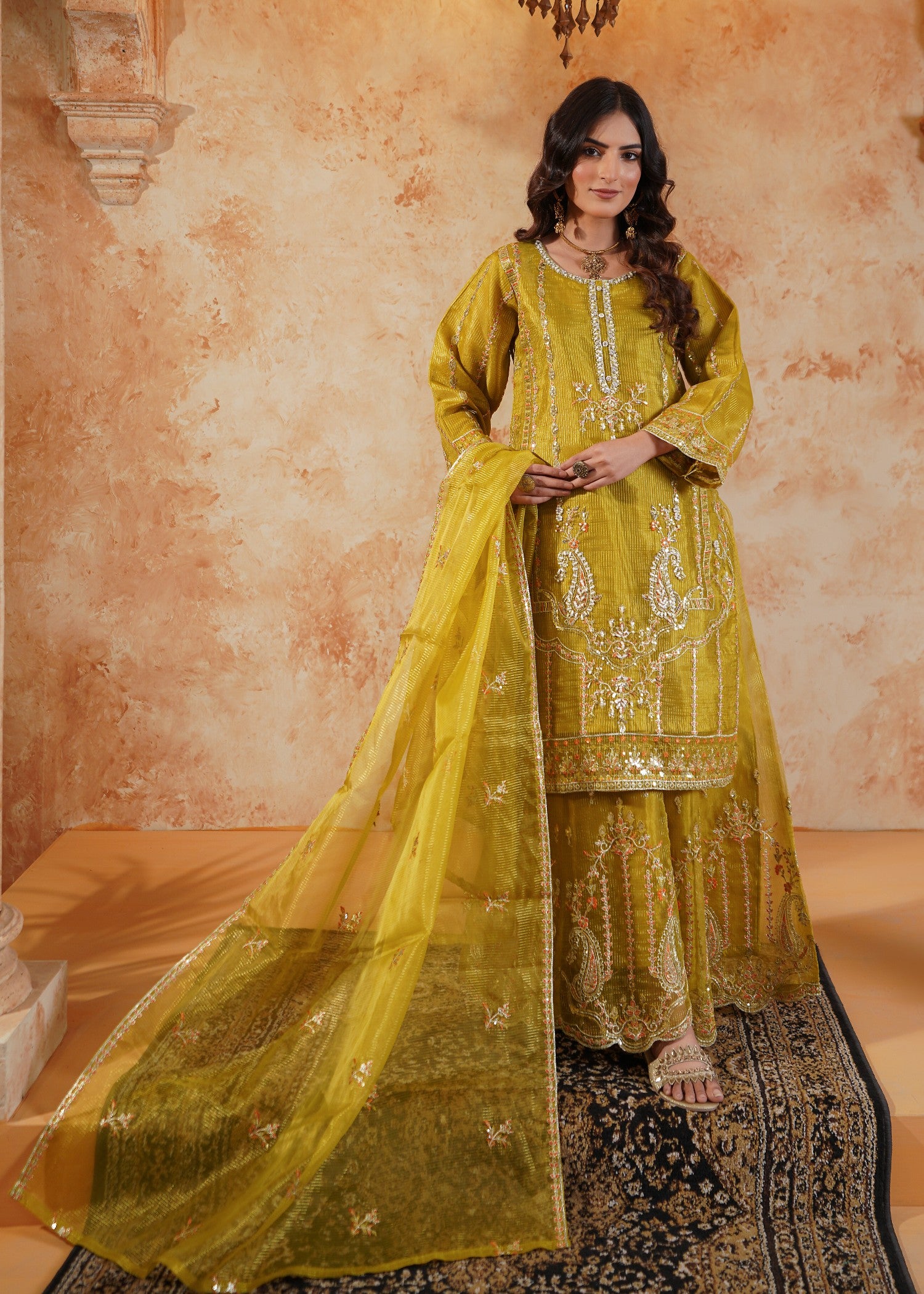 organza Sharara in Mustard