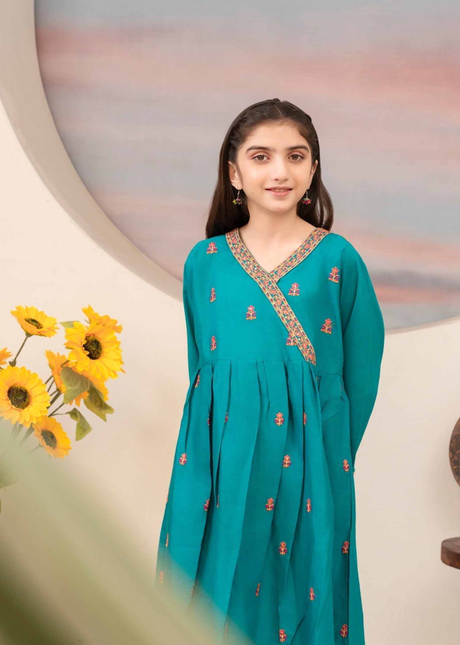 lawn Angrakha in Sea green