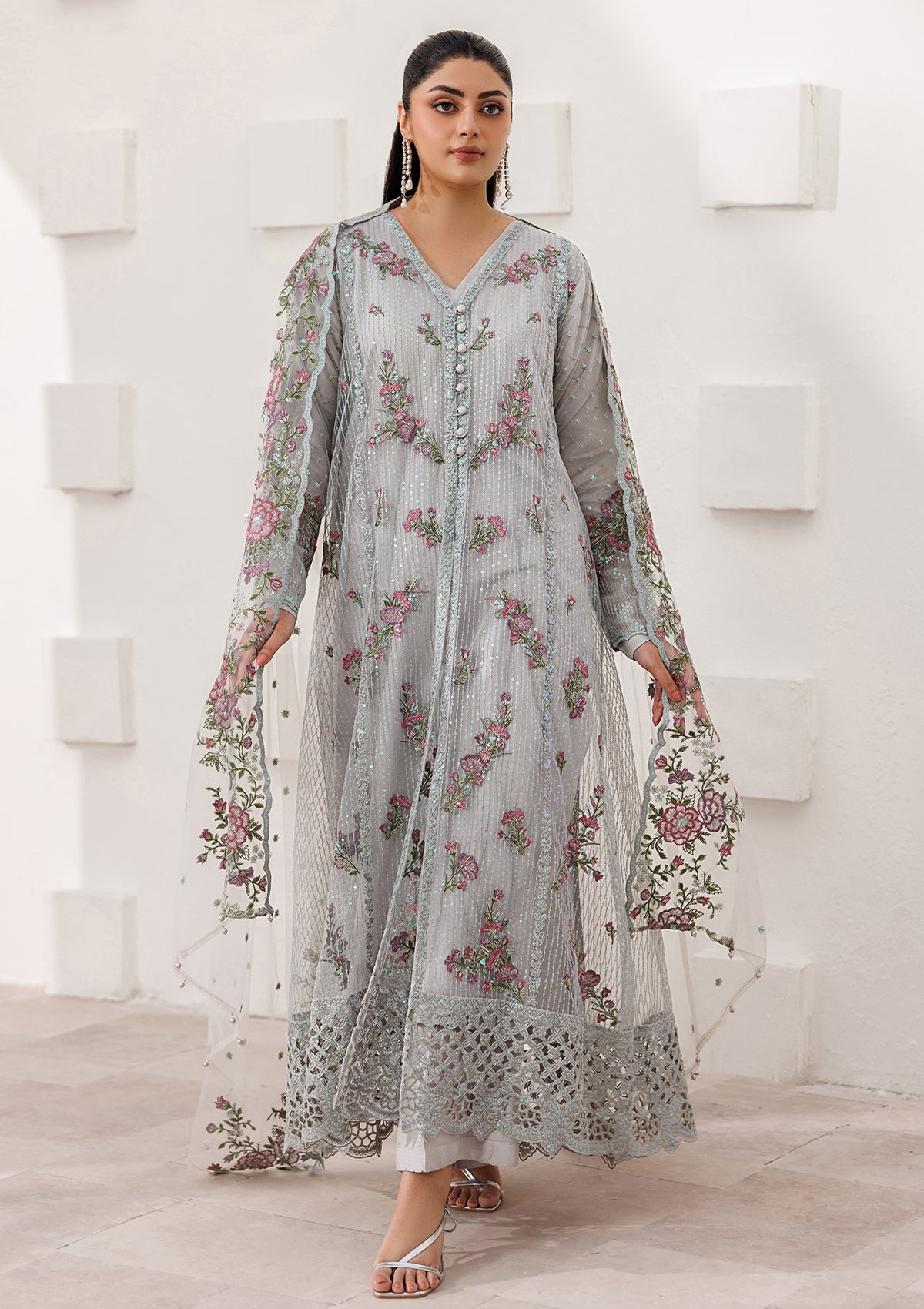 pk raw silk Kurta Set in Ash grey