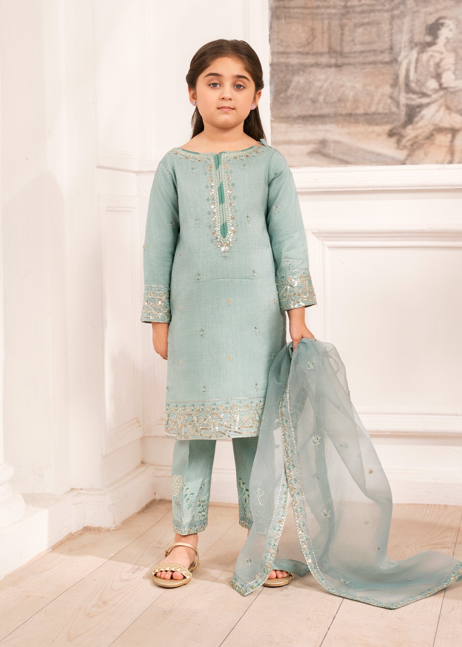 raw silk Kurta Set in Sky blue