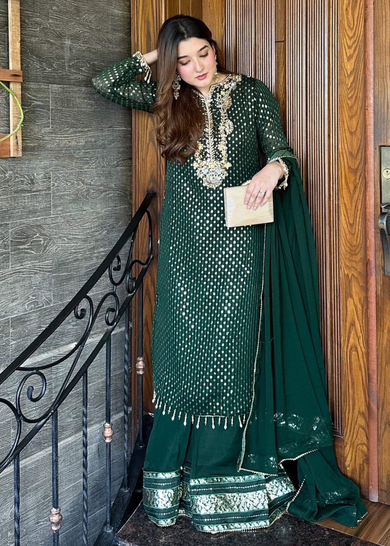 chiffon Sharara in Dark green