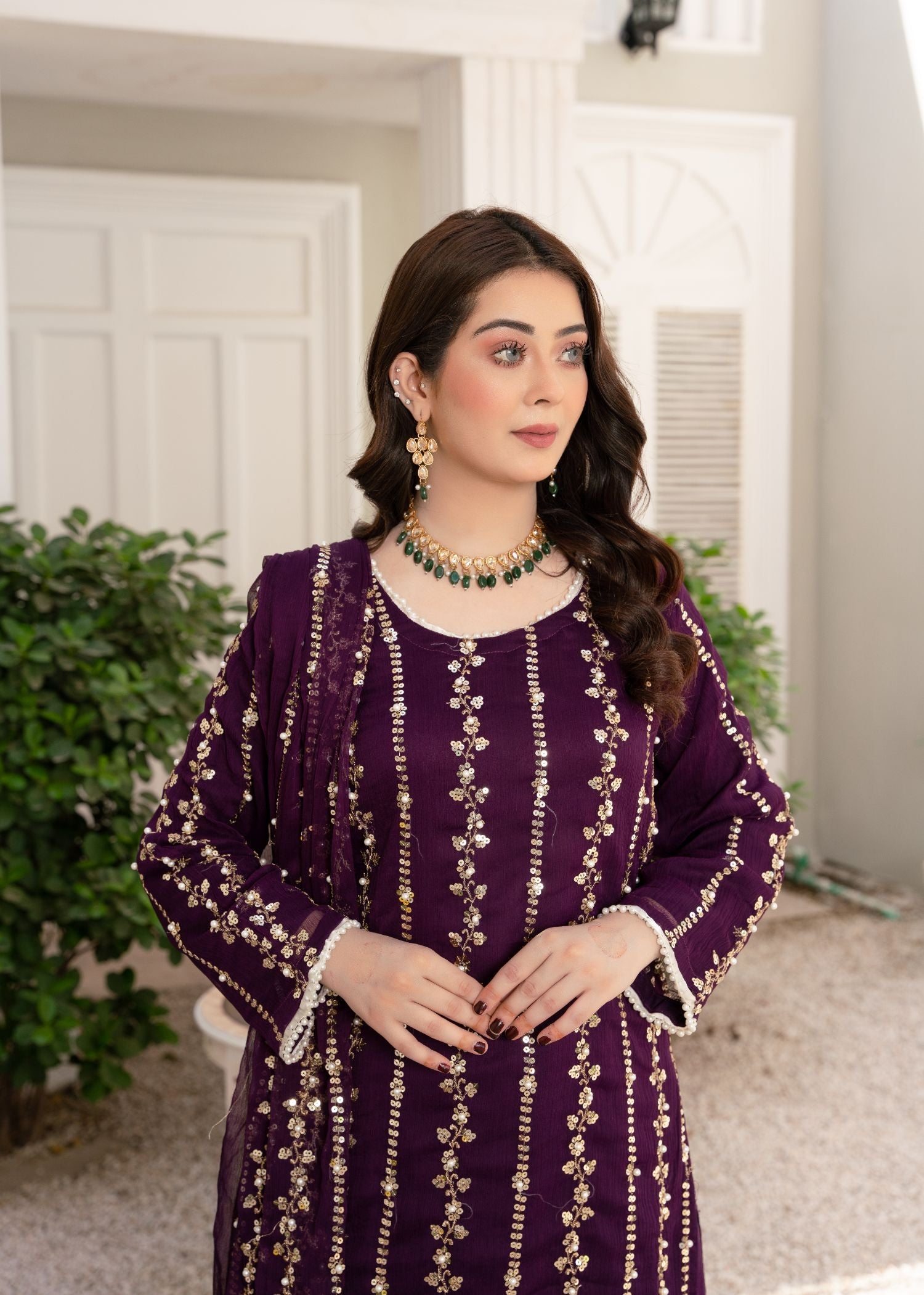 crinkle Kurta Set in Plum