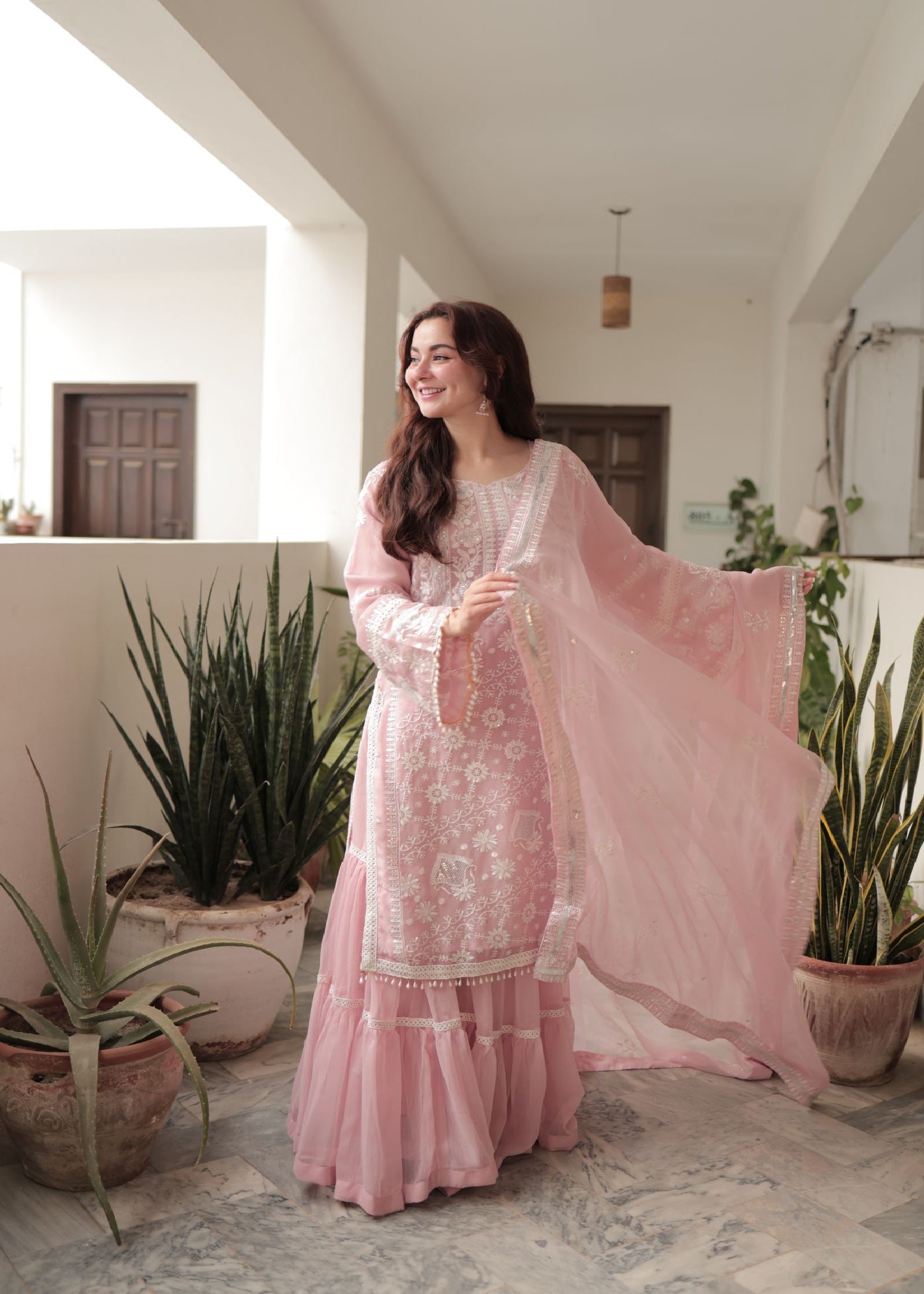 chiffon Gharara in Baby pink