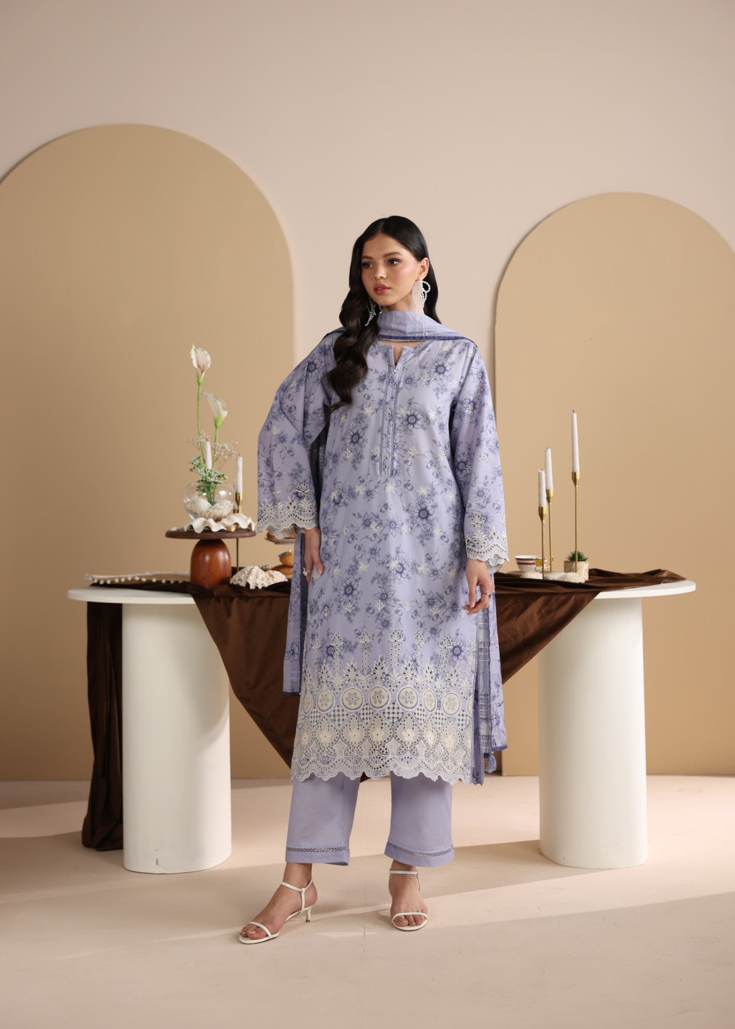 lawn Kurta Set in Purple mountain majesty