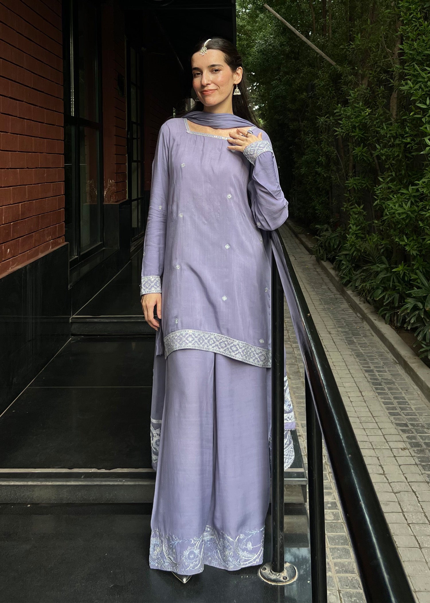 raw silk Kurta Set in Purple ash