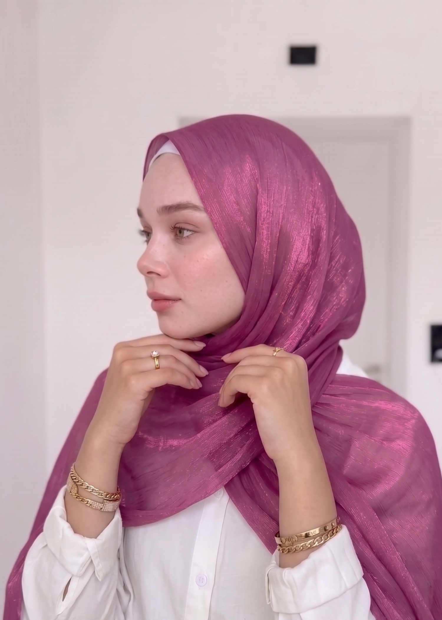 lurex organza Hijab in Fuchsia
