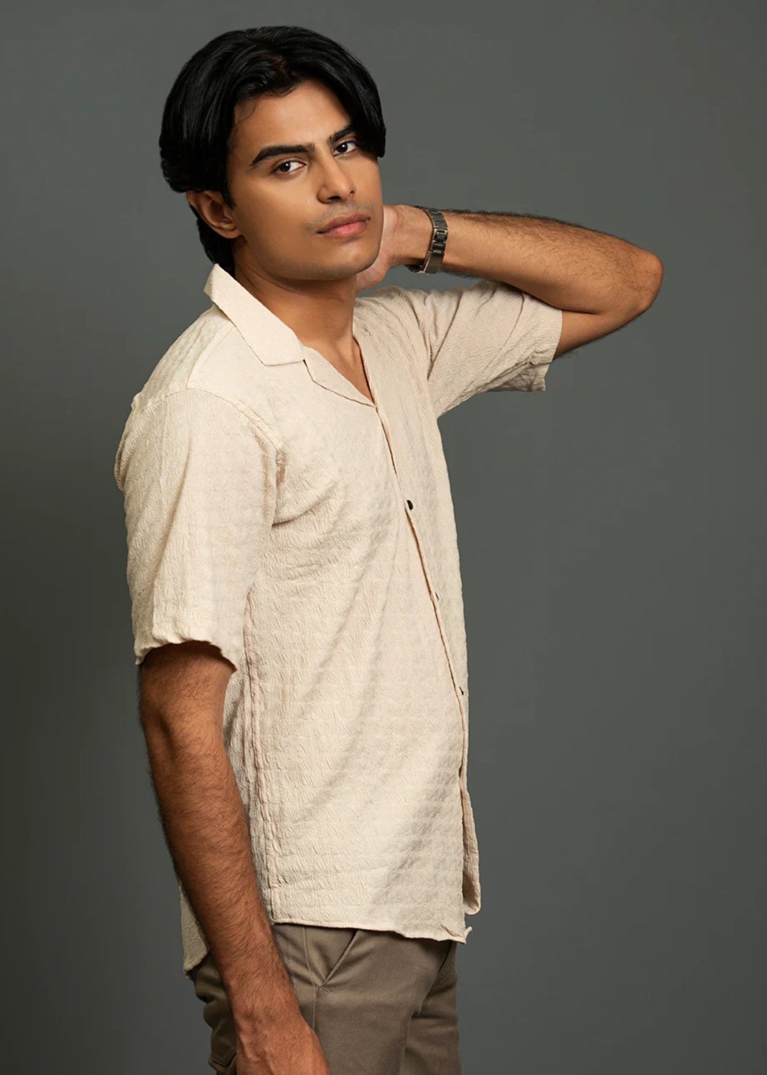 dobby Casual Shirt in Cream