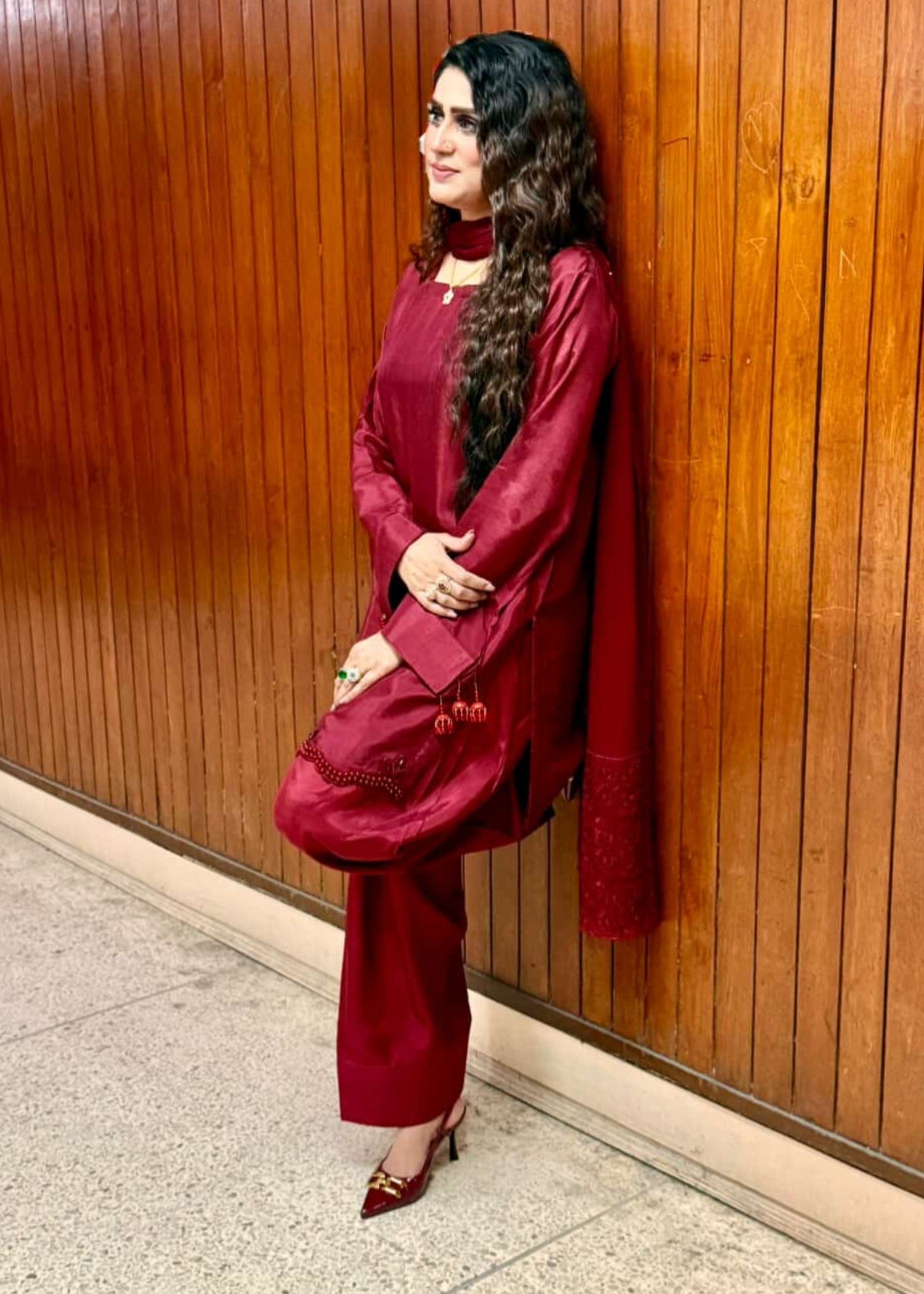 pk raw silk Kurta Set in Burgundy