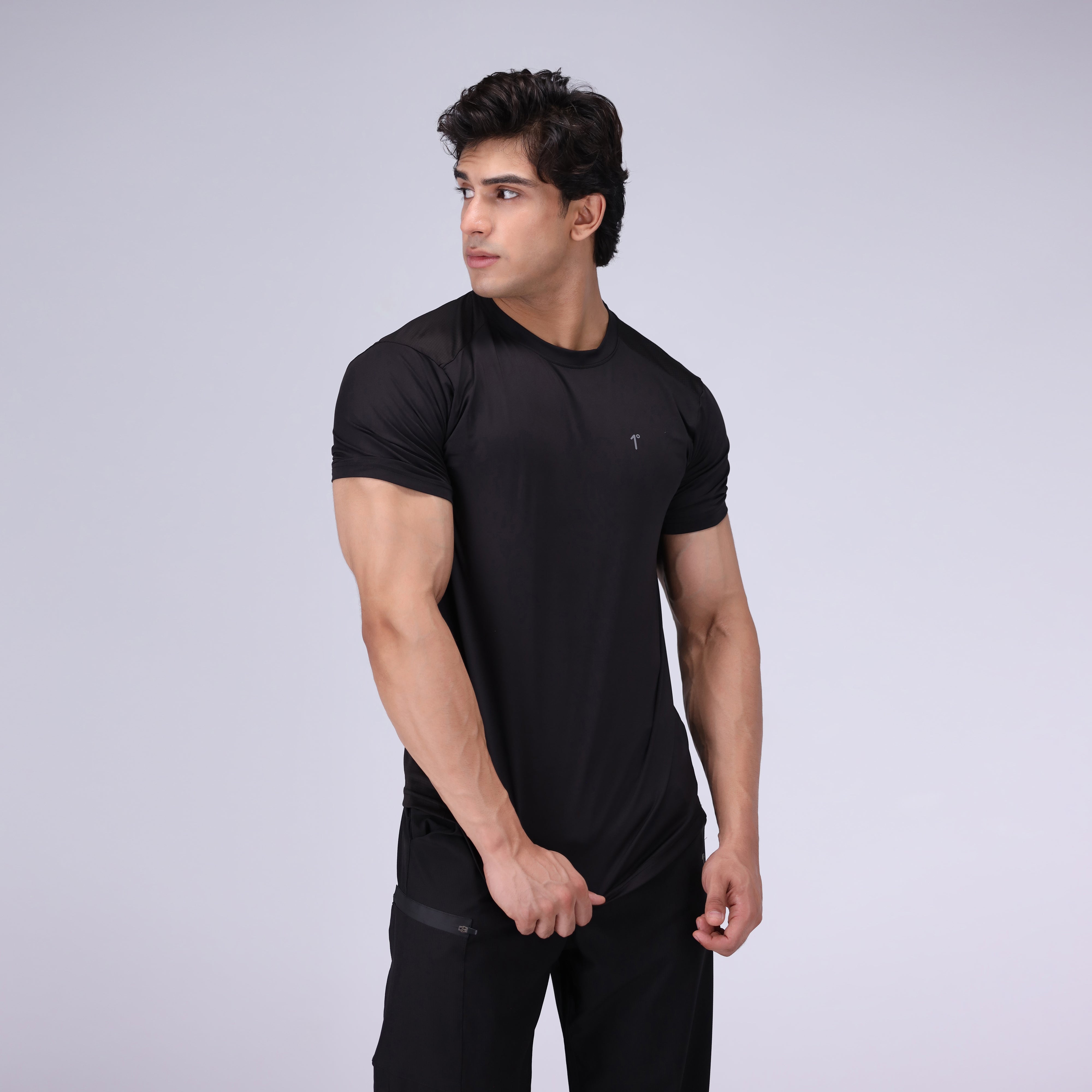 polycotton T Shirt in Jet black