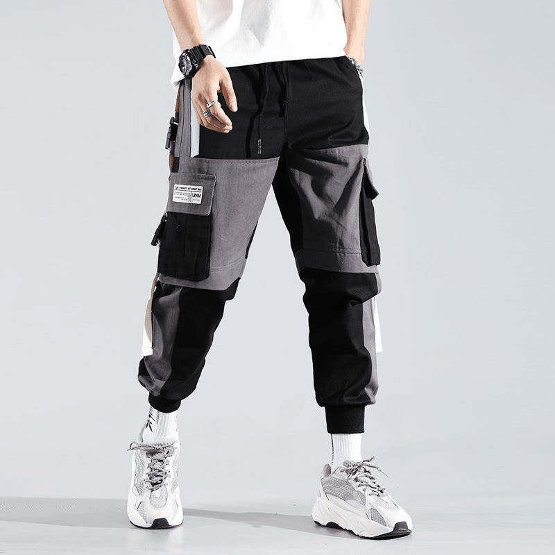 Boys' Drawstring Hip Hop Loose Stitching Contrast Color Casual Pants Overalls: Comfortable and Trendy