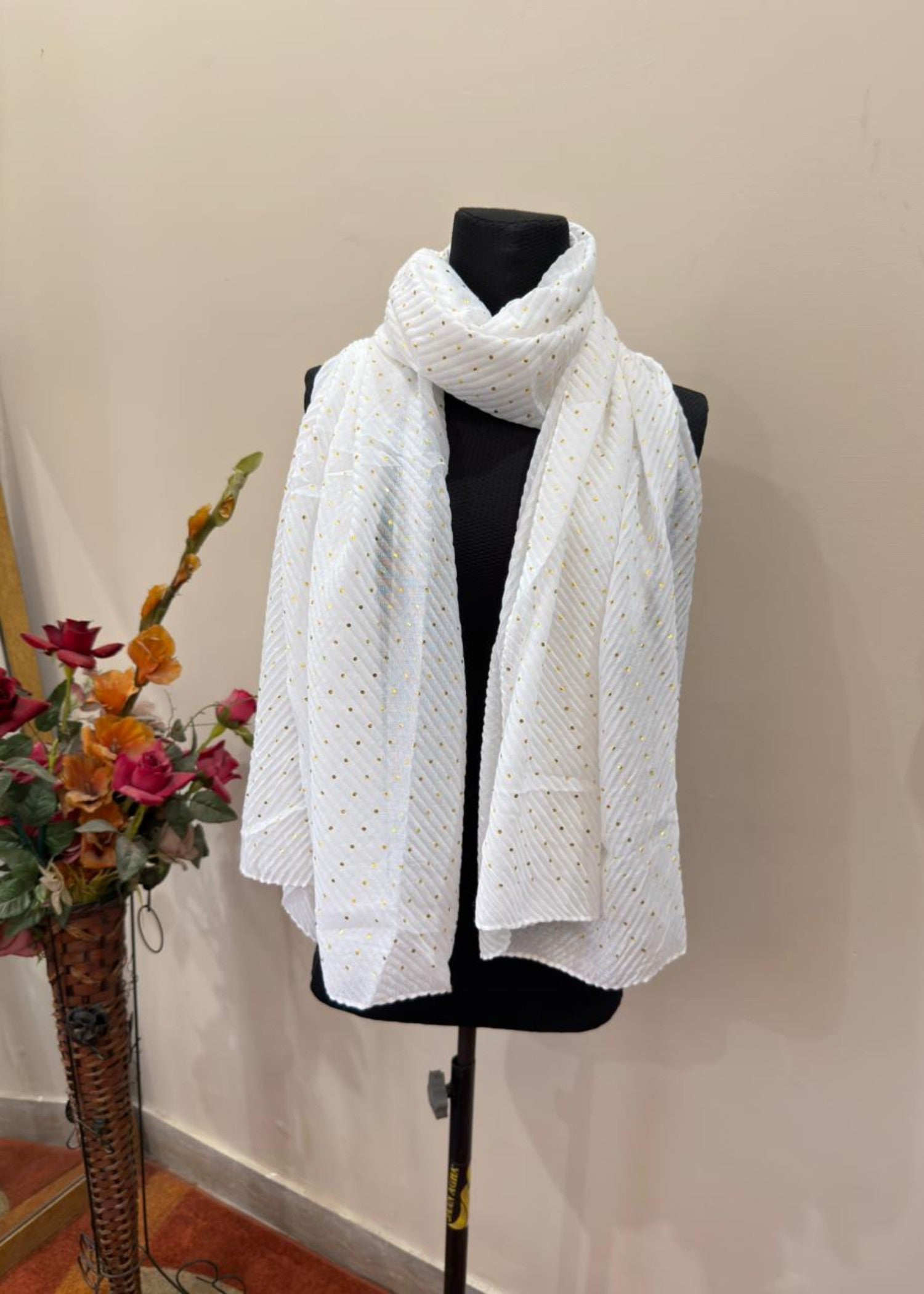 textured lawn Hijab in White