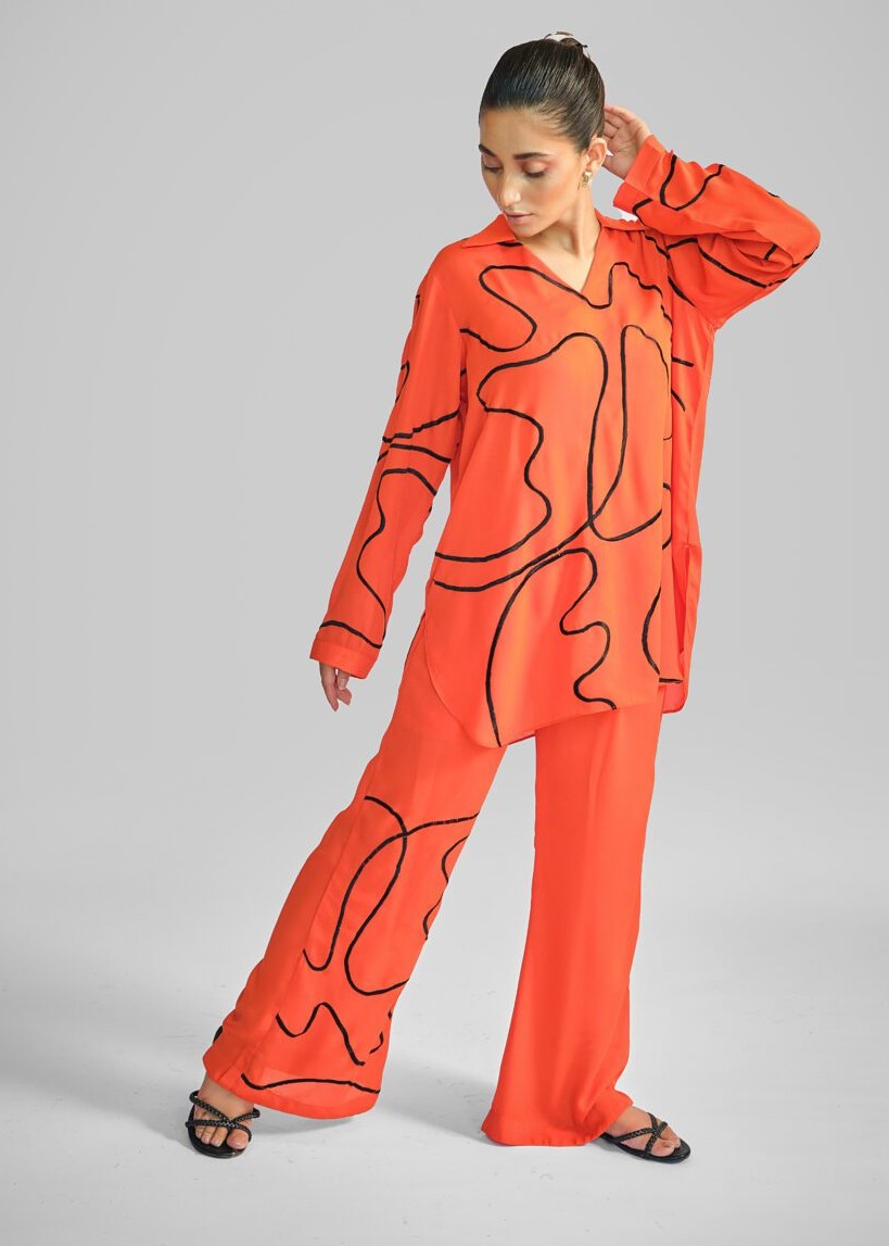 georgette Co Ord Sets in Pumpkin orange