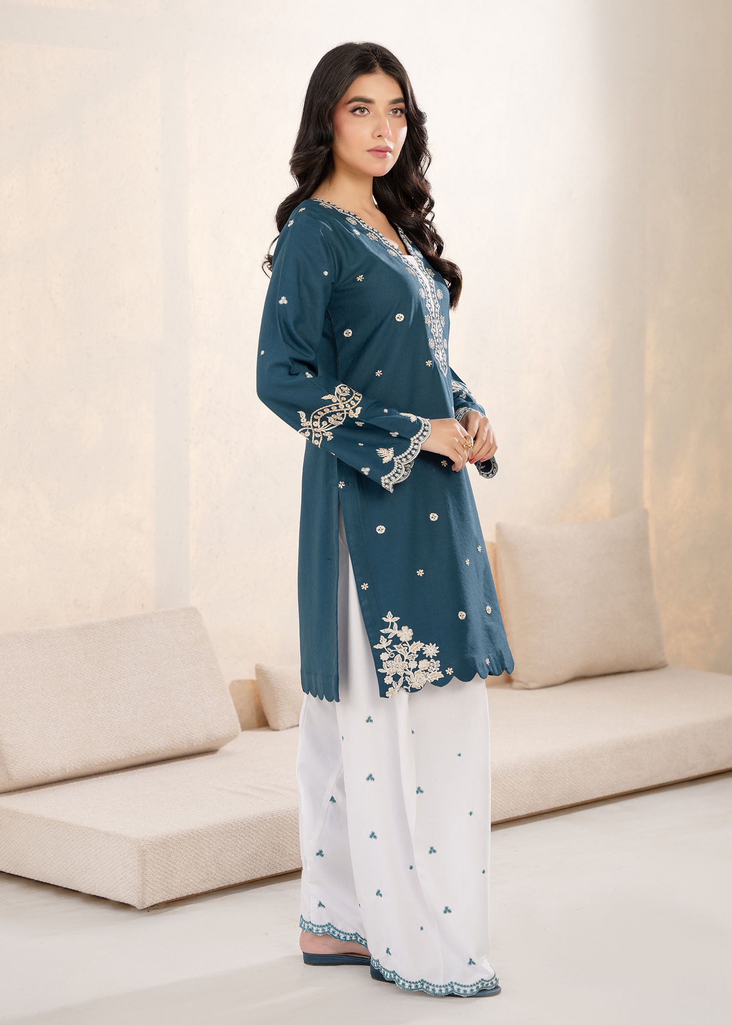 cotton Kurta Set in Teal