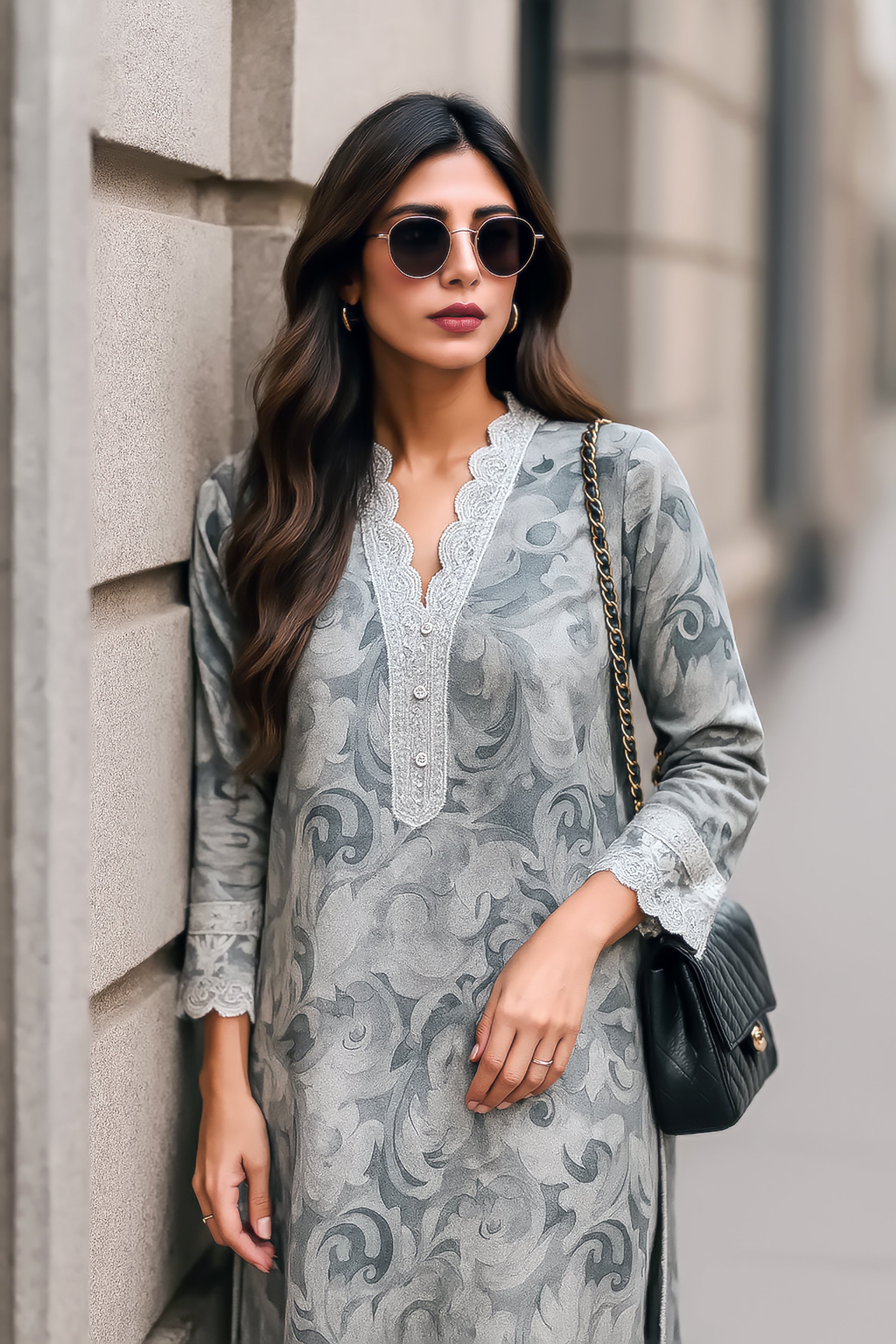 cambric Kurta Set in Graphite