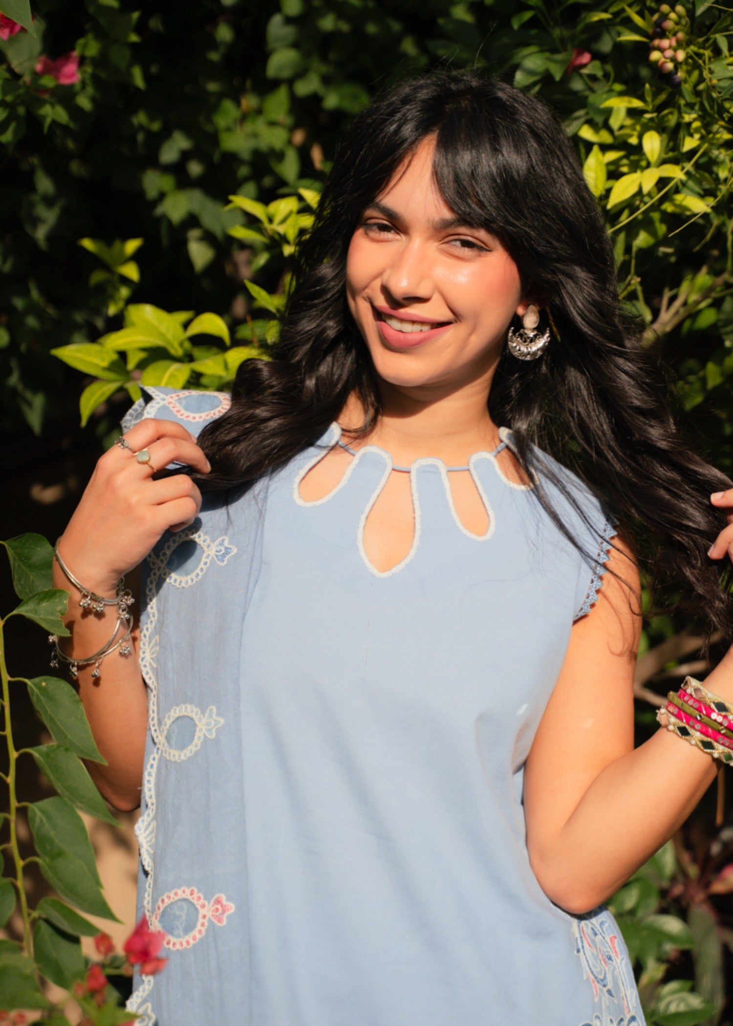 lawn cotton Kurta Set in Sky blue