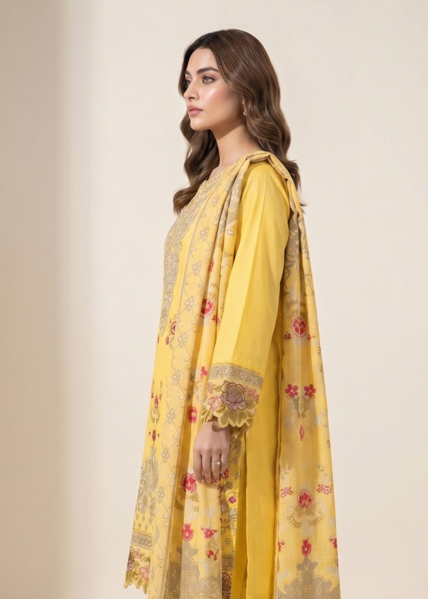 cotton dobby Kurta Set in Lemon
