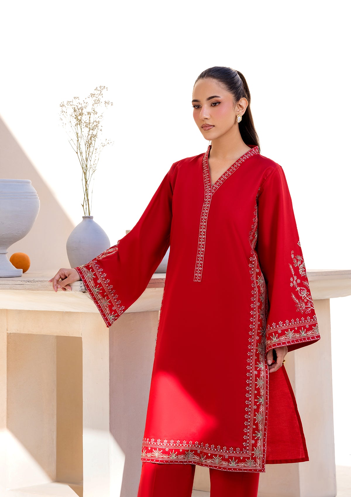 cotton Kurta Set in Red