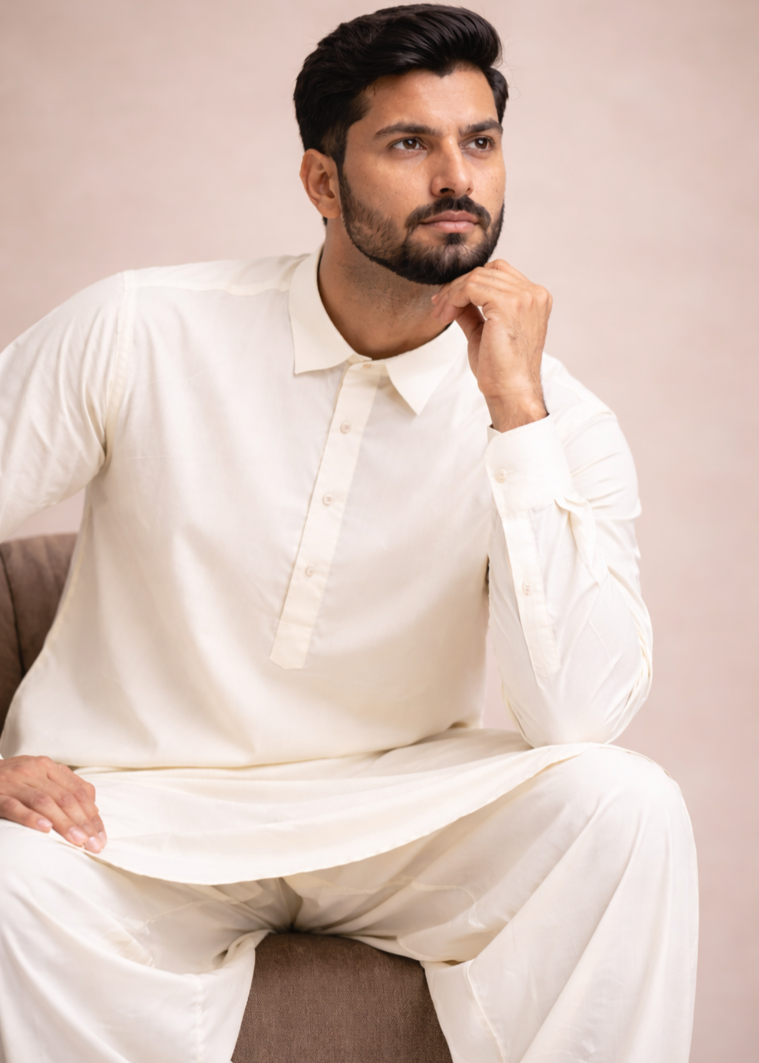 blend boski Shalwar Kameez in Cream
