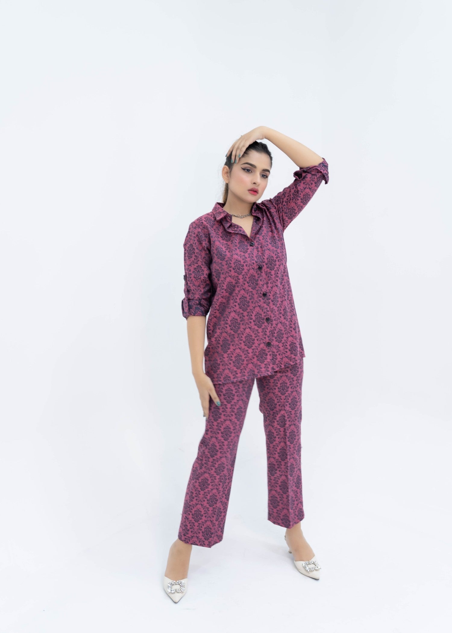 self jacquard Co Ord Sets in Magenta