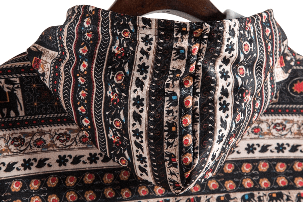 Printed Retro Ethnic Style Men'S plus Size Hooded Sweater