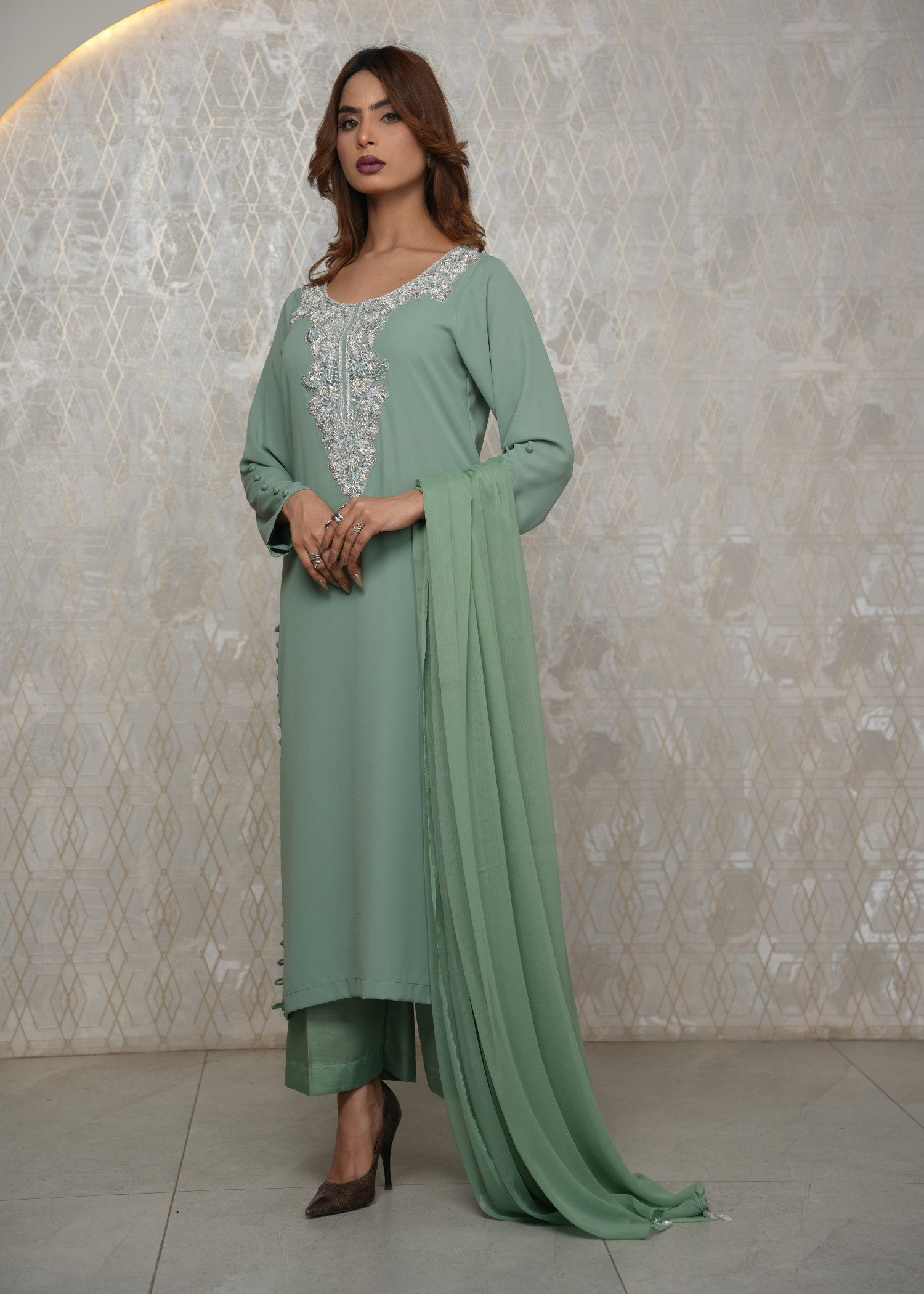 georgette Kurta Set in Mint green