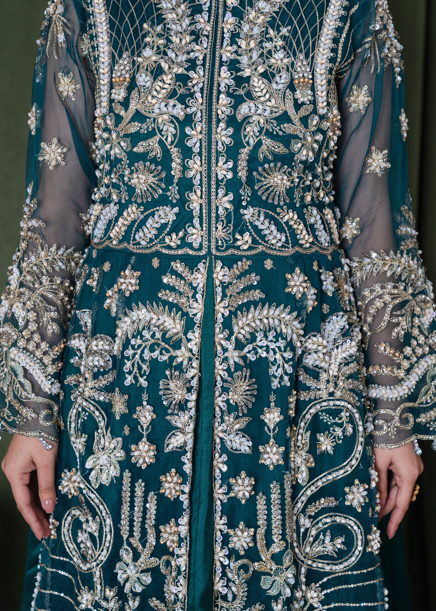 organza Lehenga in Sea green