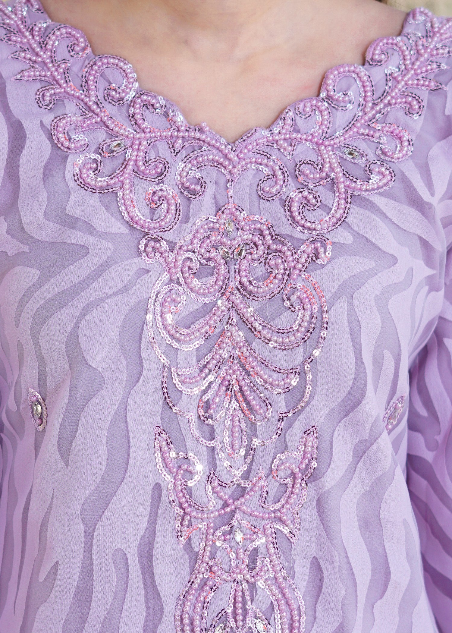 jacquard chiffon Kurta Set in Purple ash