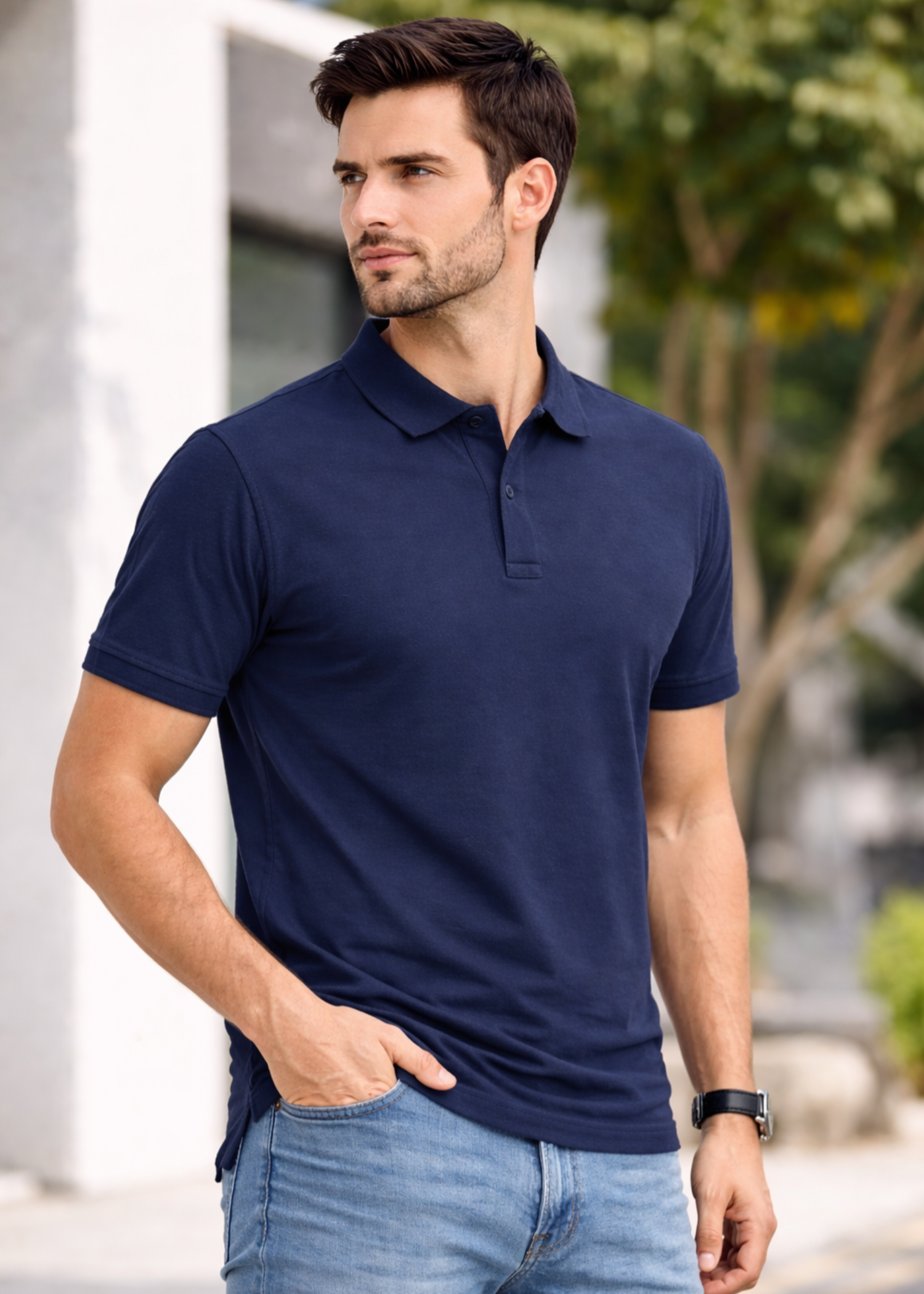 cotton Polo Shirt in Navy blue