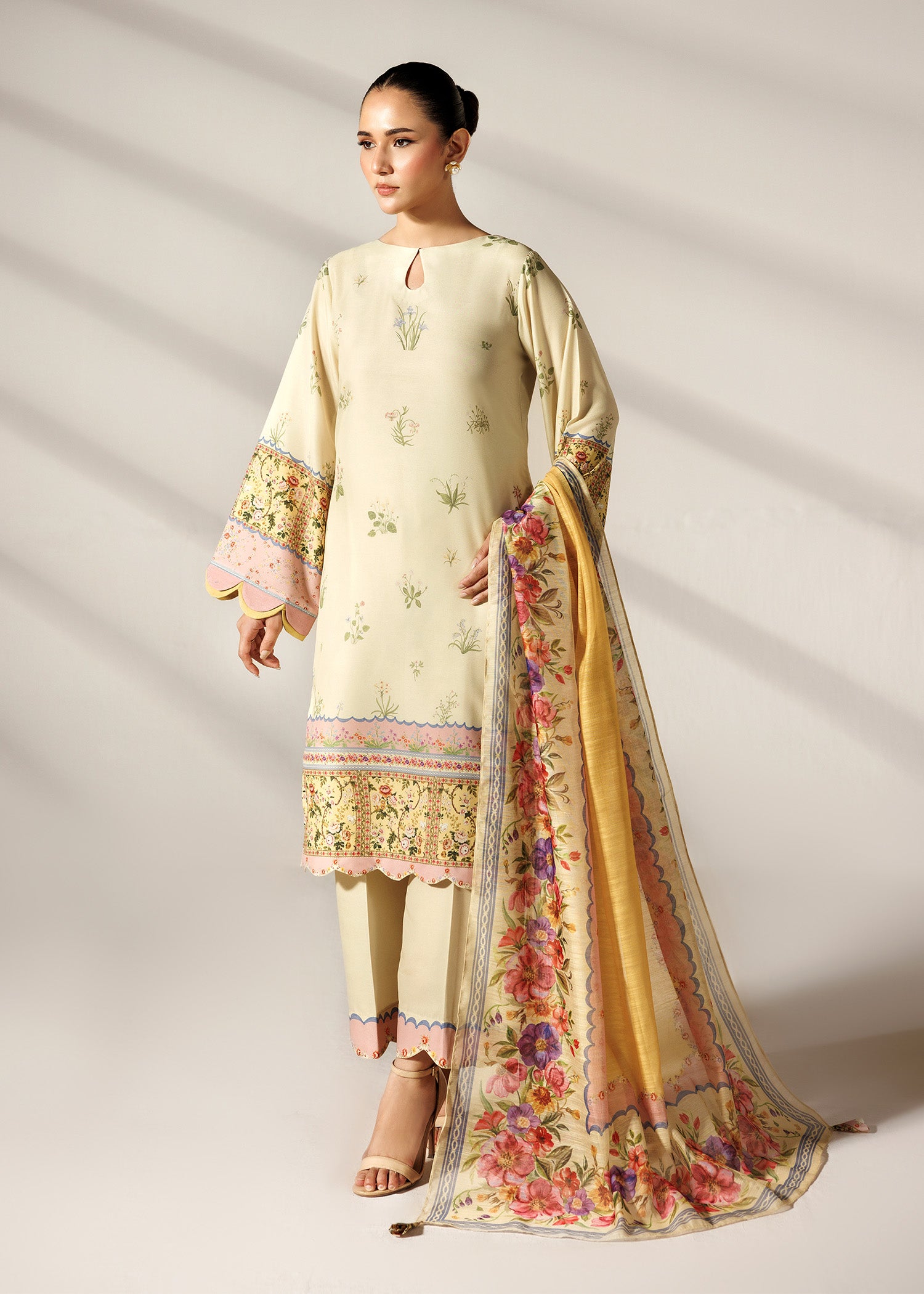 silk finish lawn Kurta Set in Lemon