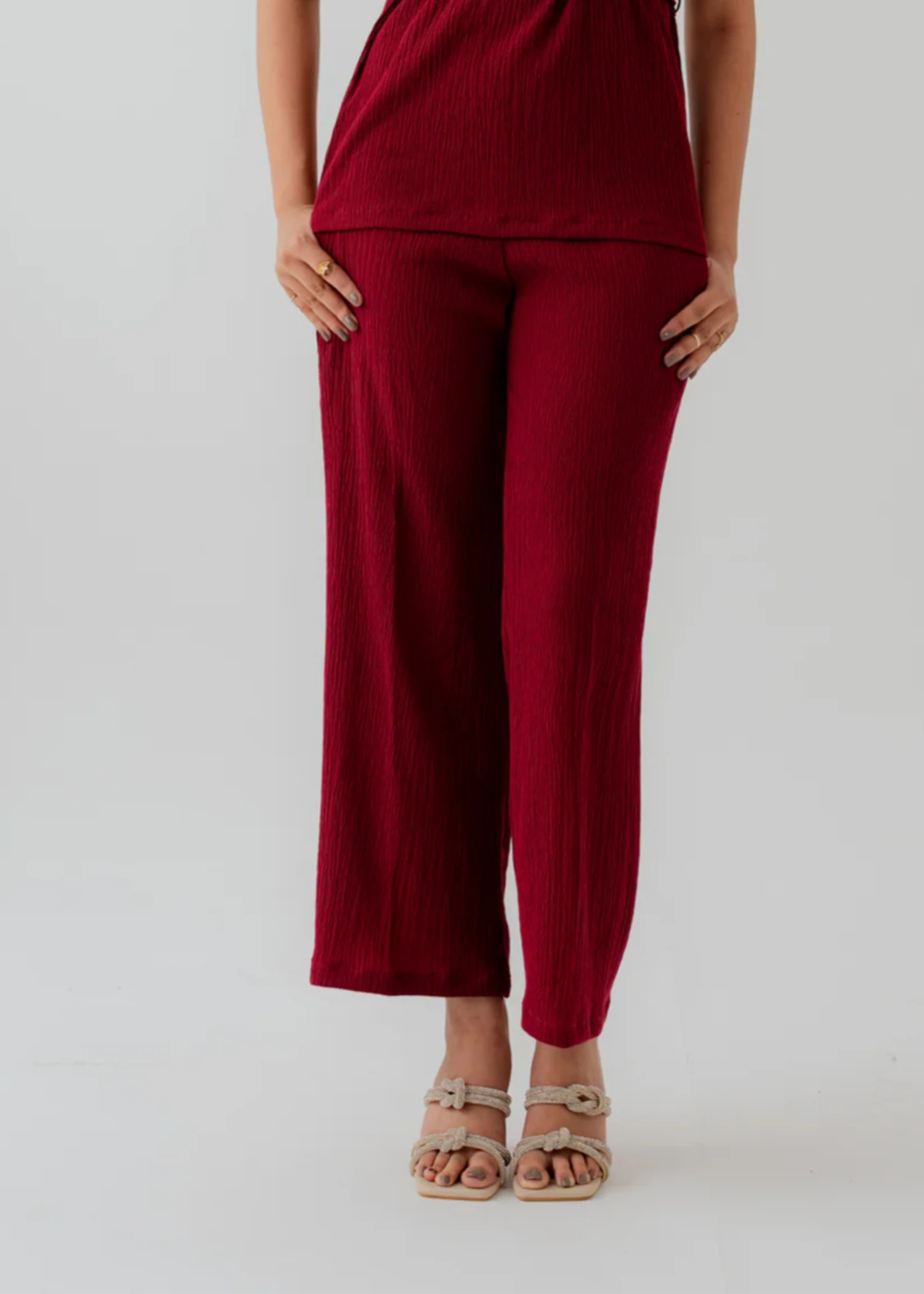 crinkle Trousers in Burgundy