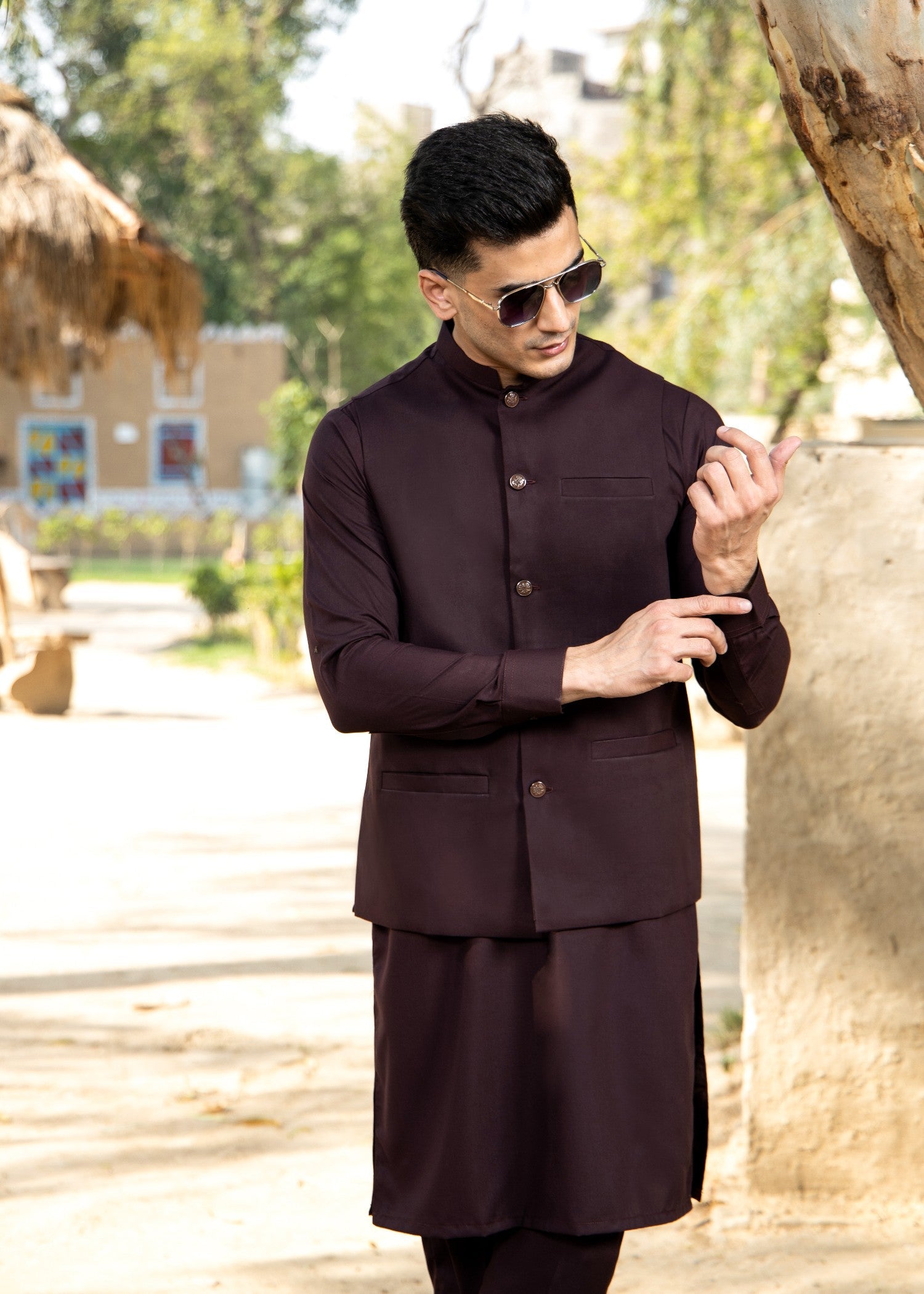 wash & wear Waistcoat in Plum