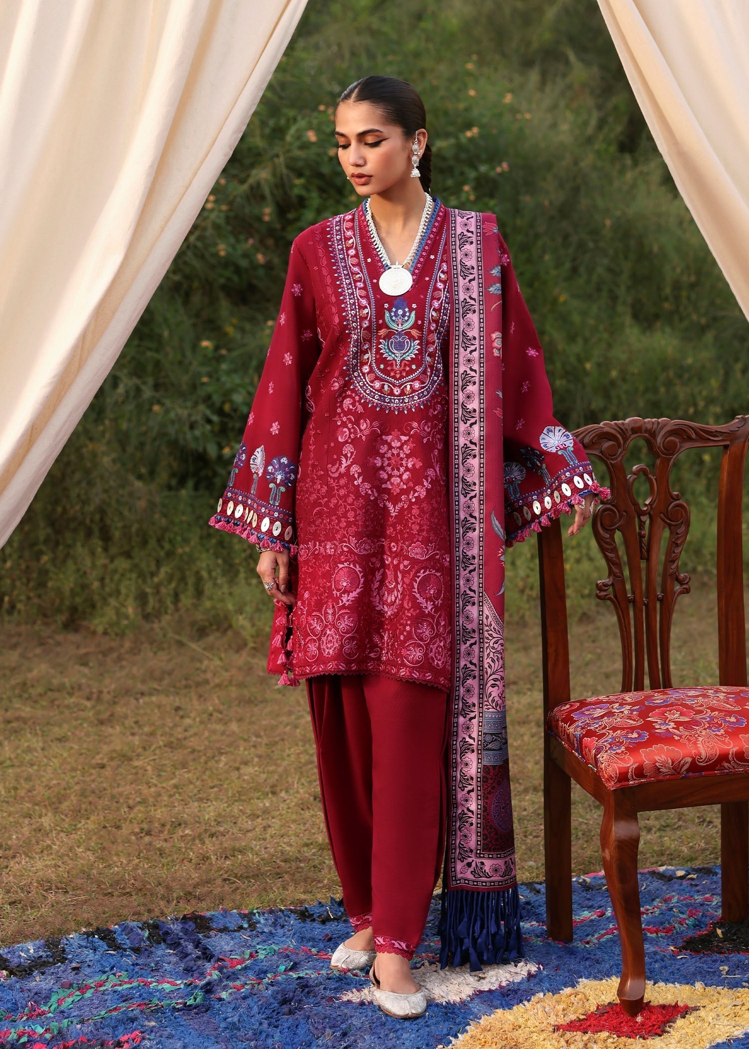 khaddar Unstitched in Red