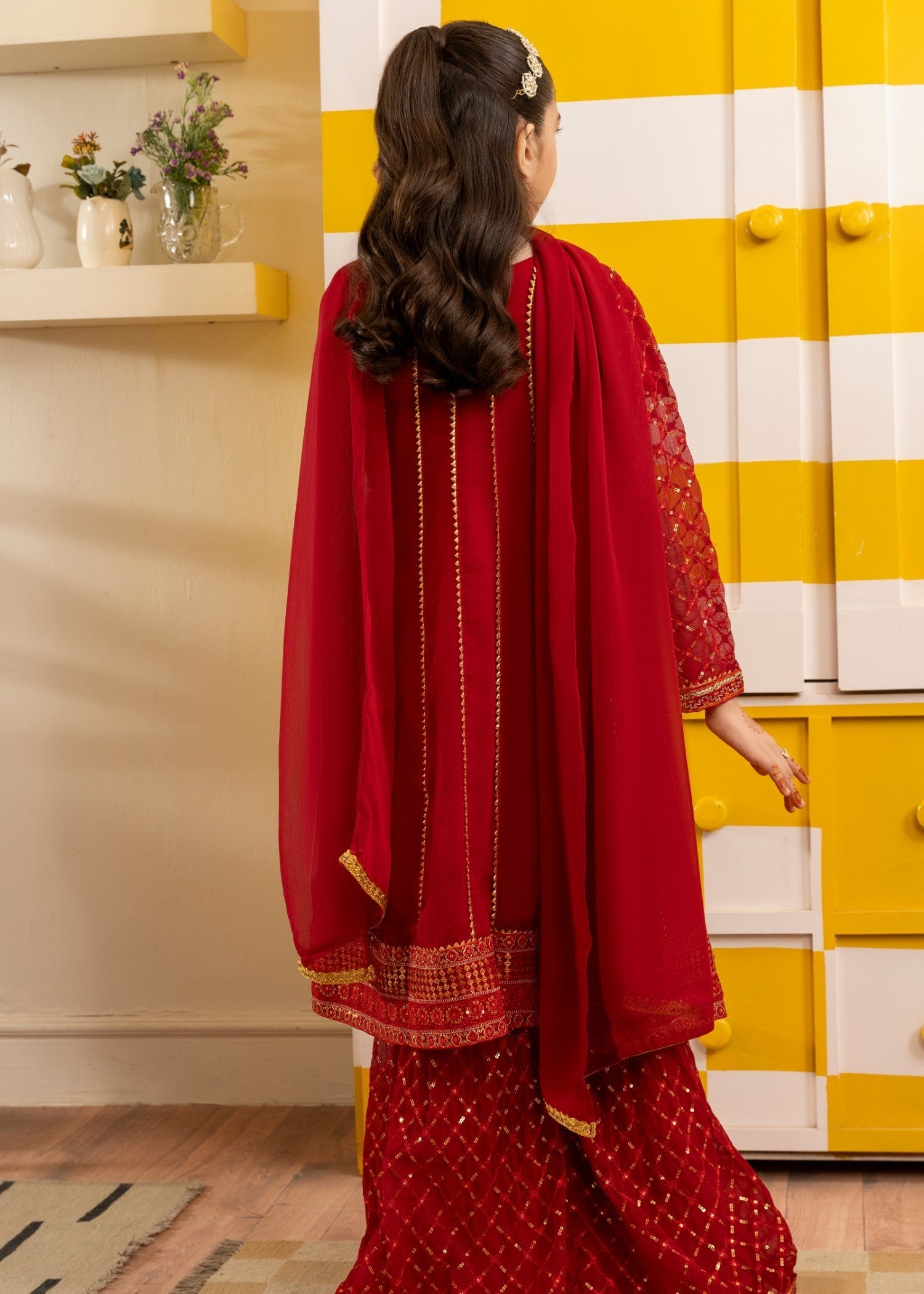 chiffon Short Frock in Red