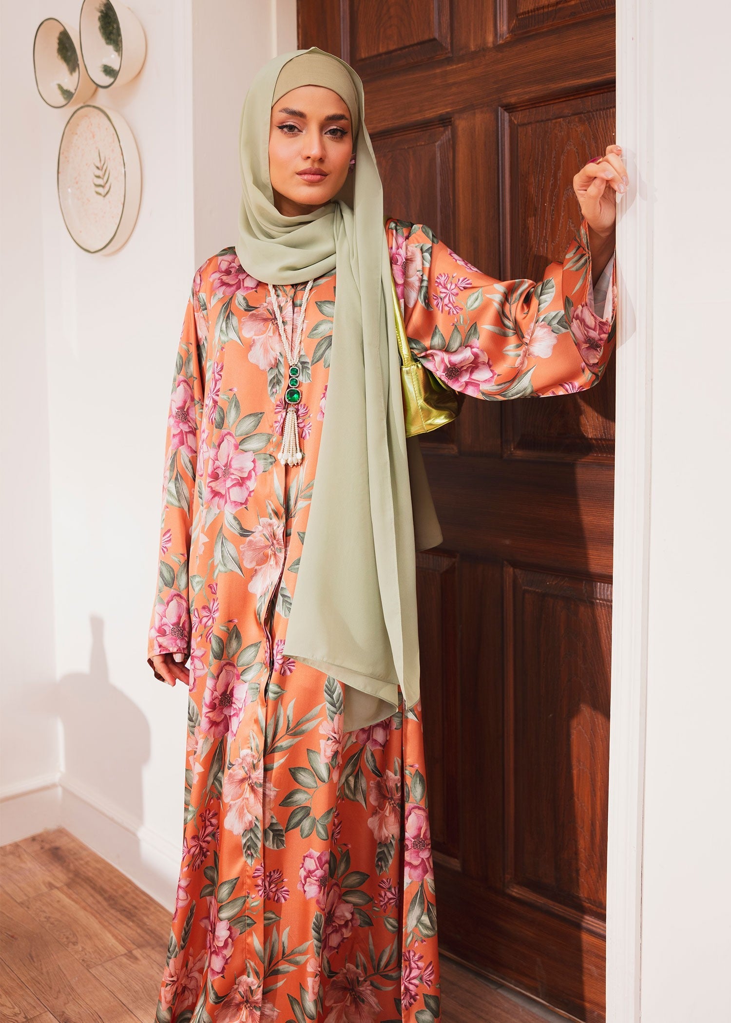 silk Abaya in Rust orange