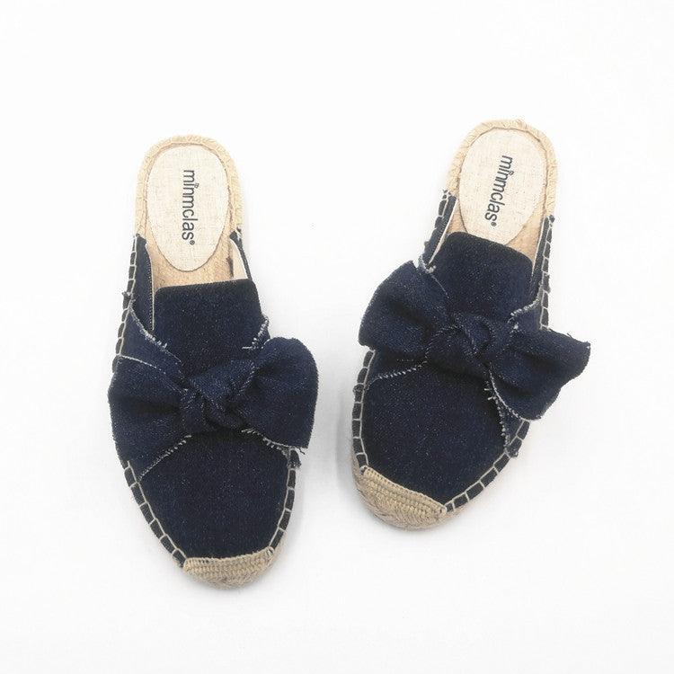 Fisherman Shoes for Women - Embroidered Bowknot Flat Bottomed Lazy Slippers