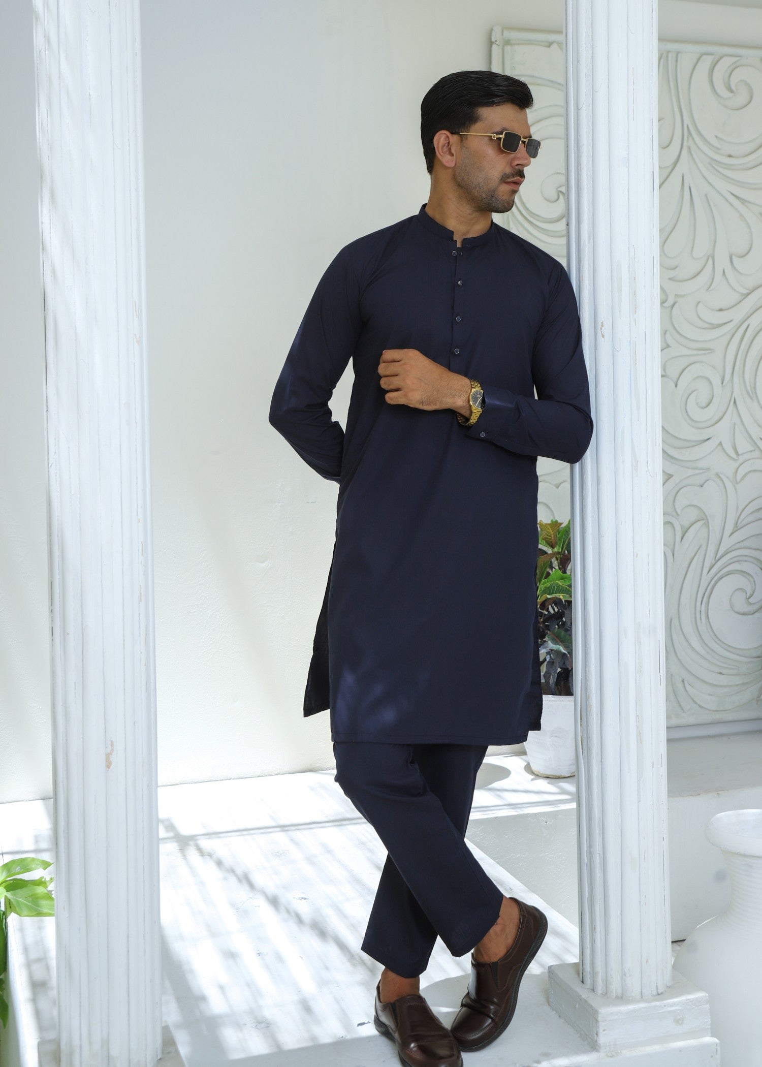 wash & wear Kurta Set in Aegean blue