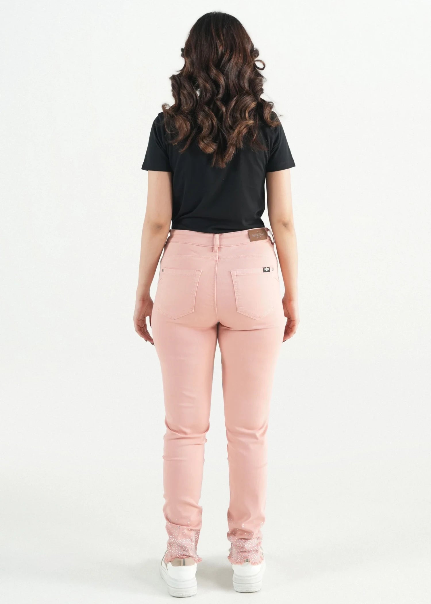 stretch denim Pants in Peach pink